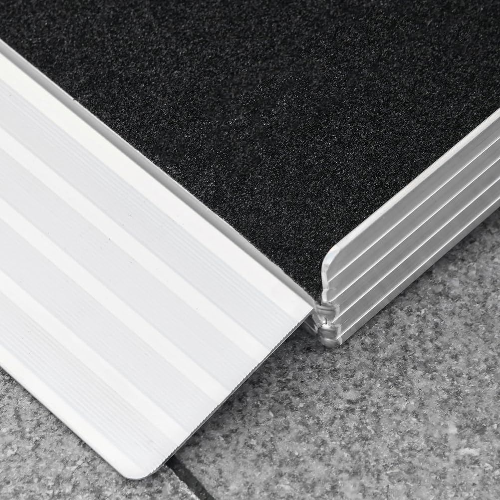 Podjazd dla wózków inwalidzkich do drzwi, Aluminiowy próg drzwiowy, składane podjazdy dla wózków inwalidzkich z powierzchnią antypoślizgową do schodów, drzwi, nośność 600 funtów,4Ft