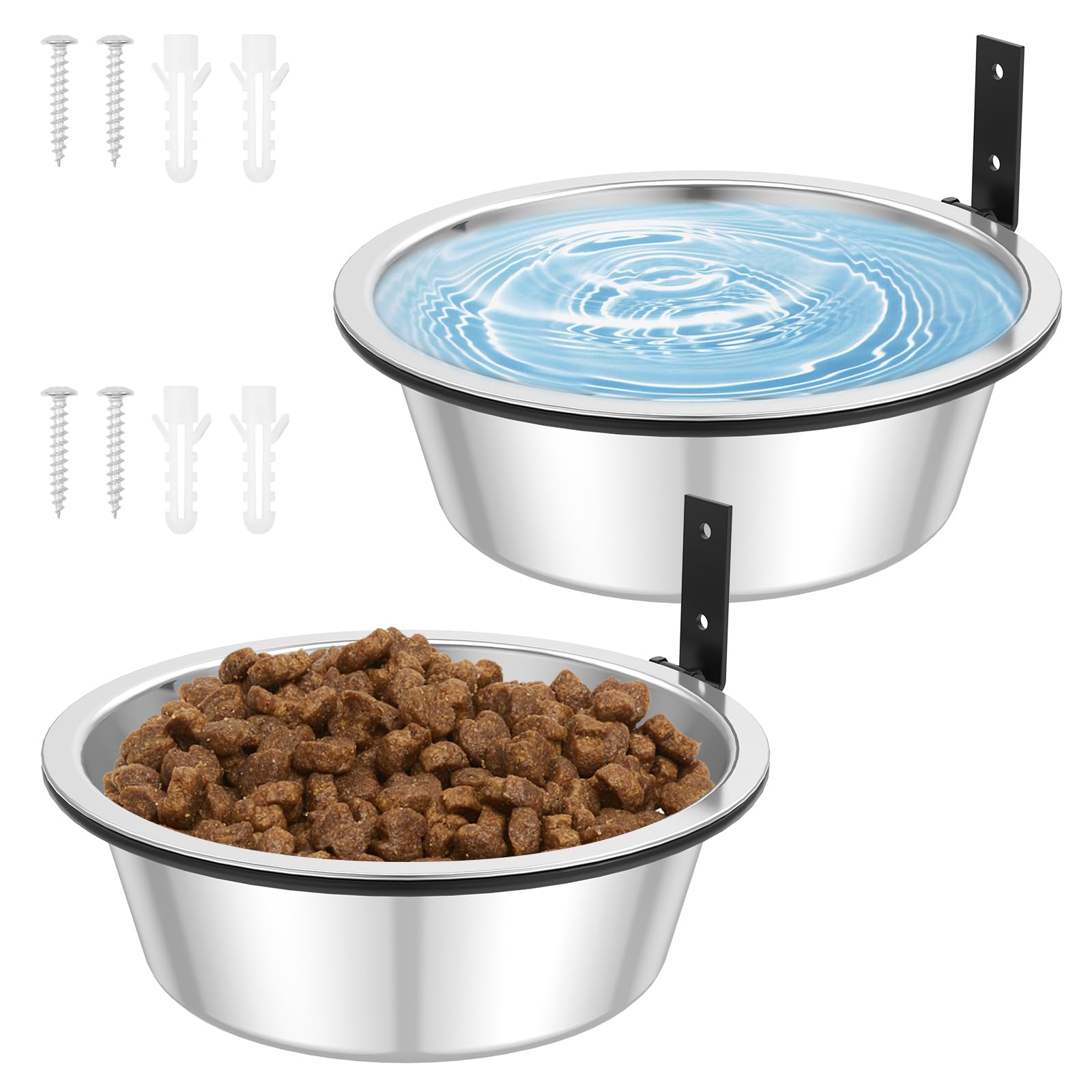 LuLobtg 2Pack Wall Mounted Dog Bowl 8'' Foldable Stainless Steel Raised Dog Feeder Food and Water Bowls Adjustable Height Wall Hanging Cat Food Bowls for Pets Dogs Cats Guinea Rabbit