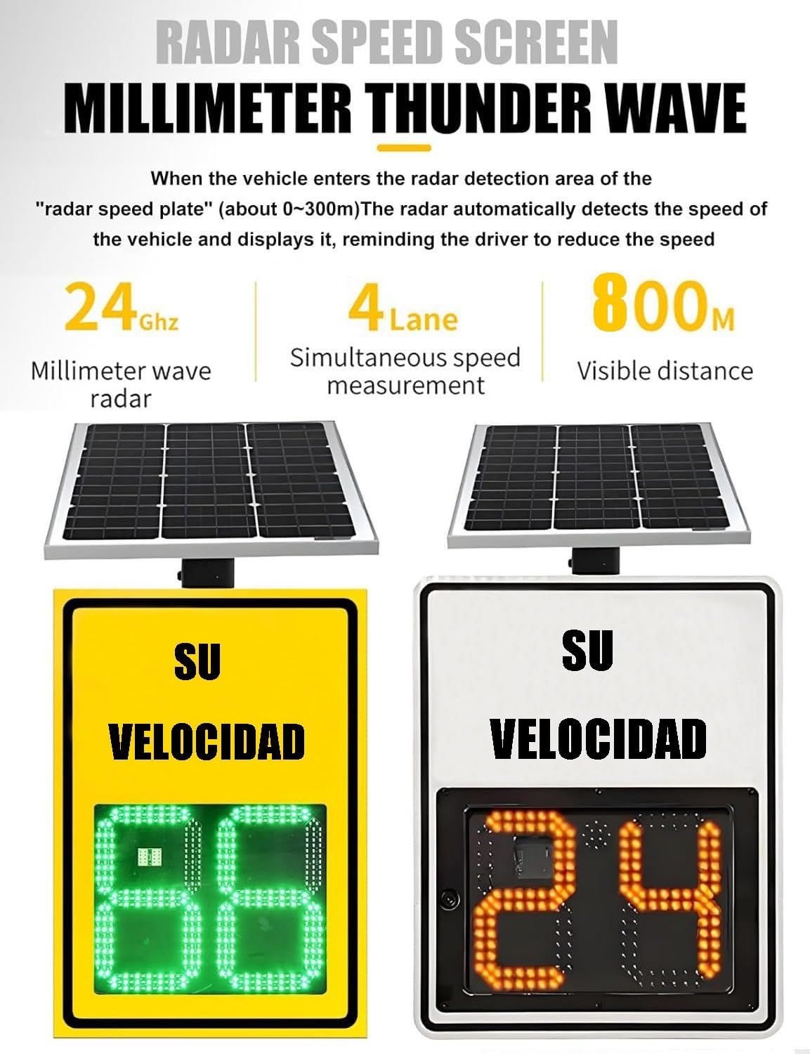 50x70cm/60x90cm Señal trafico Radar Control Velocidad, Energía solar LED Intermitente Cartel Control Velocidad Indicador de velocidad, Kilometraje/Millas Ajustables