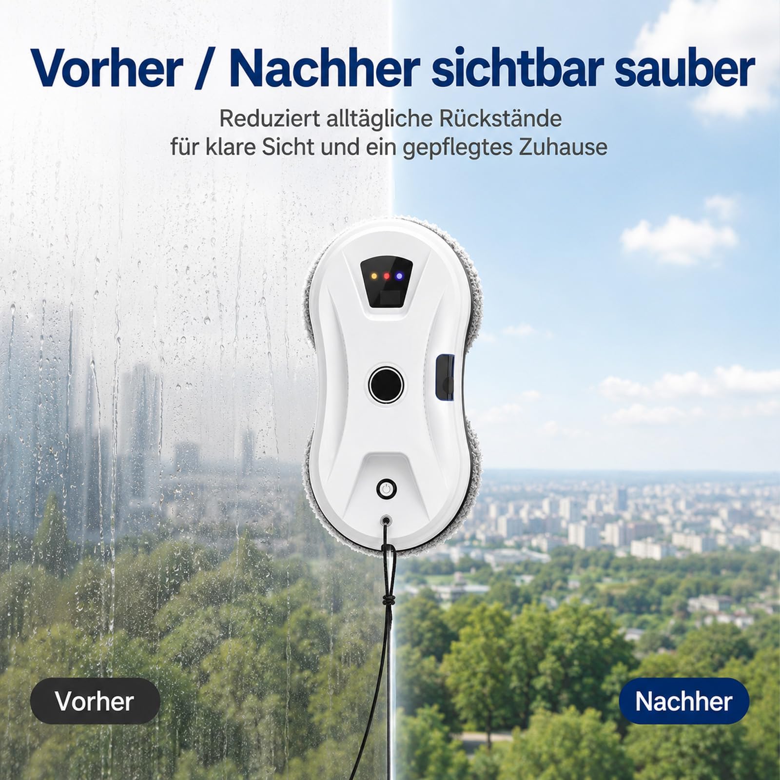 Osmo RoboClean Fensterputzroboter, Automatischer Fensterreiniger mit Starker Saugkraft & Wassersprühen, Intelligente Navigation & Kantenerkennung, Fernsteuerung, 3 Reinigungsmodi (Nass/Trocken)
