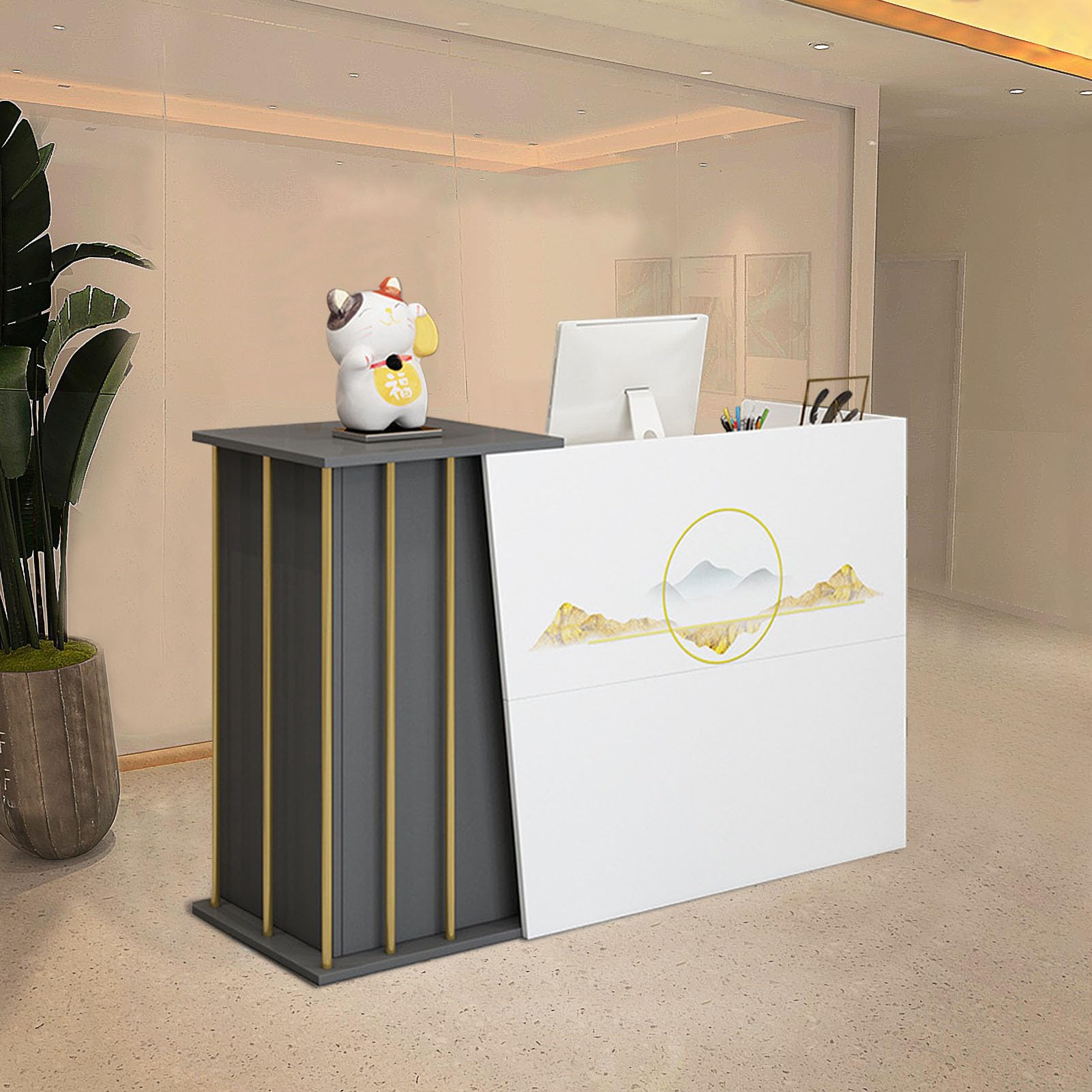 Bancone Cassa per Negozio con Cassetti con Serratura, Banco Reception Ufficio con Spazio di Archiviazione, Bancone Reception Centro Estetico per Parrucchiere, Beauty Studio, Negozio C 100cm