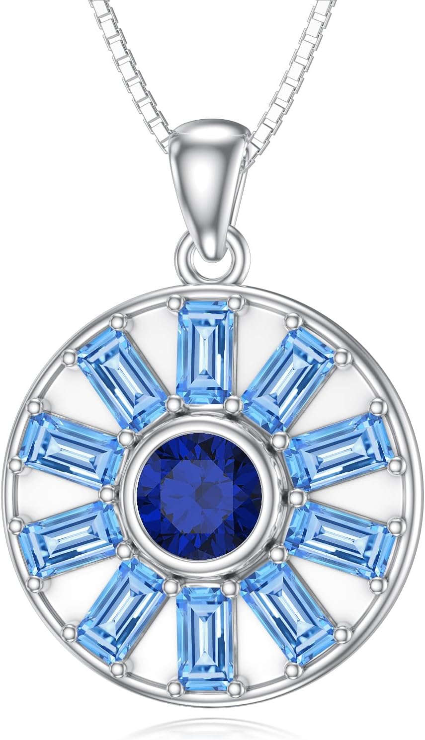 PEIMKO 925 Sterling Silver Evil Eyes Necklace Blue Lucky Protection Round Evil Eyes Pendant Necklace for Women Birthday Gifts
