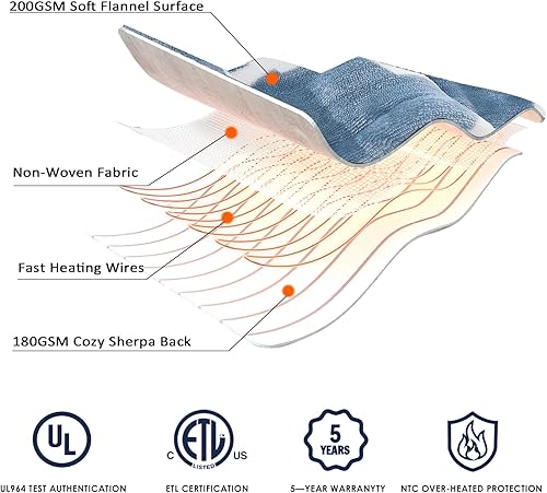 Miniatura 5 de HomeMate Manta térmica eléctrica tamaño matrimonial  Manta térmica de 72 x 84 pulgadas con 10 niveles de calor rápidos, 8 horas de apagado