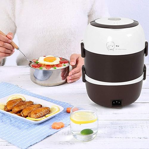 Miniatura 5 de Calentador eléctrico para alimentos con 3 capas, portátil, olla de arroz, recipientes de acero inoxidable para calentar la oficina en casa, vapor de