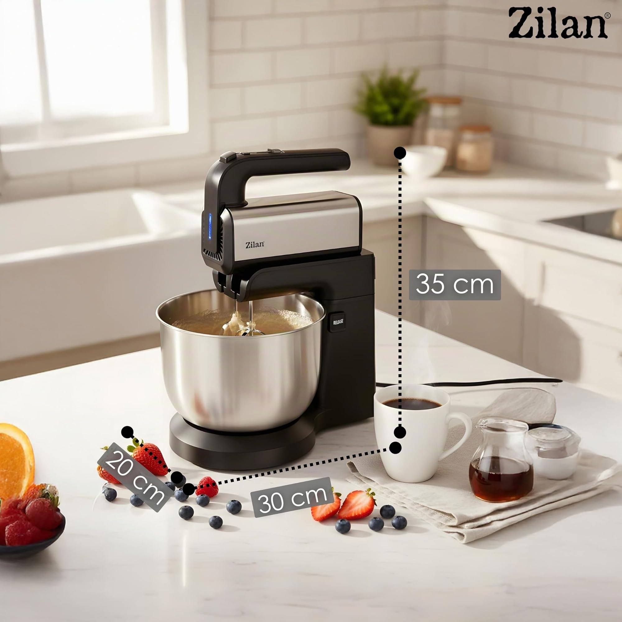 Handmixer mit Rührschüssel 500W – Elektrischer Handrührer mit 3,5 L Edelstahl-Schüssel Knetmaschine automatischer Rotation, 5 Stufen, Turbo 2x Rührhaken & Knethaken Küchenmixer Teigknetmaschine