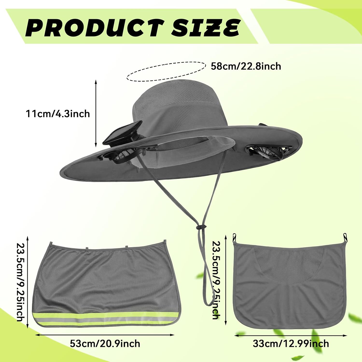 Sun Fishing Hat with Solar Fan Wide Shade Full Brim Sun Outdoor Fishing Hat Neck Sunshade Cover Summer Protection Accessory