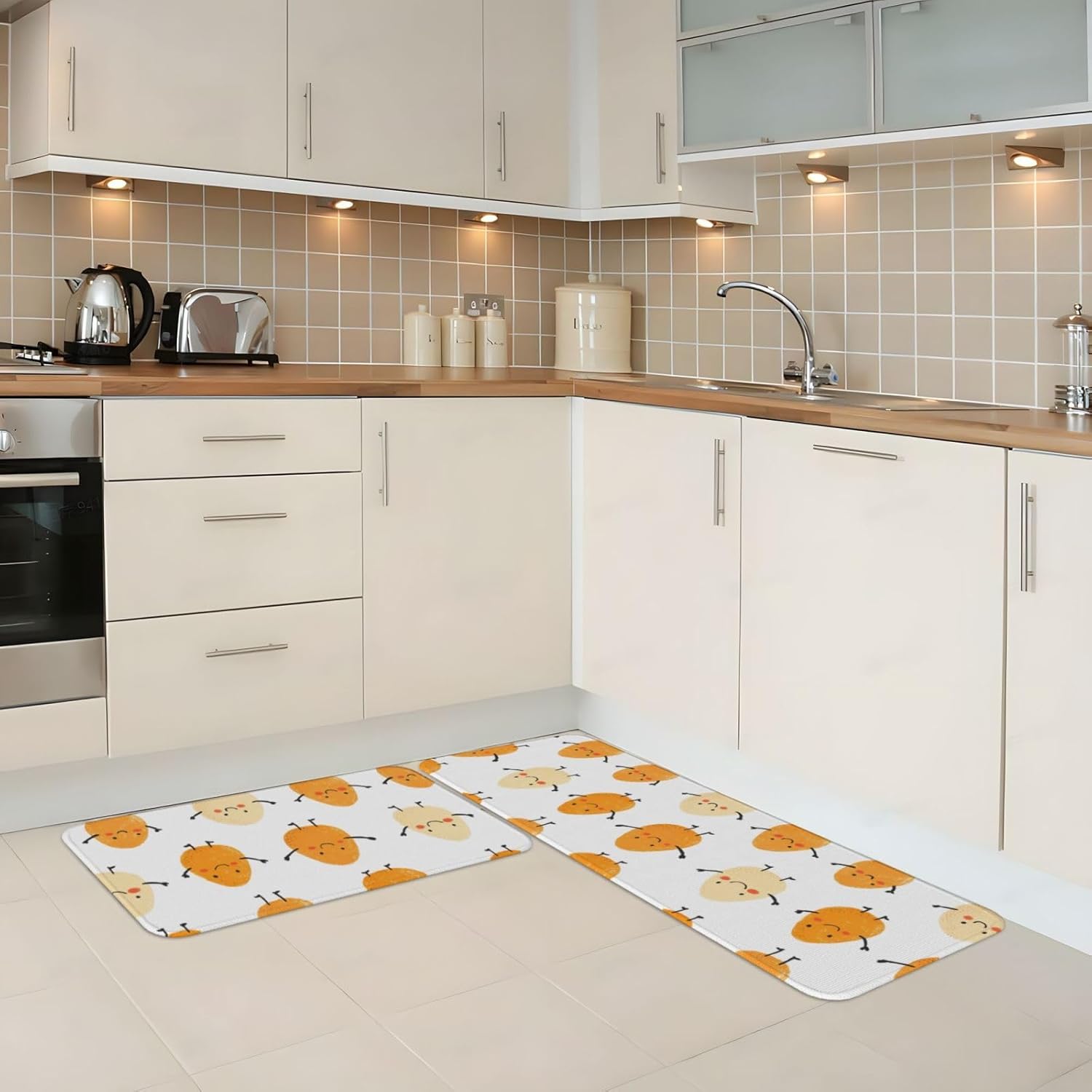 Cute Nut Print Kitchen Rugs Sets of 2 Non Slip Washable, Anti Fatigue Kitchen Mats for Floor, Home Decor