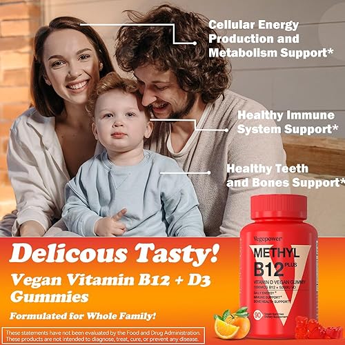 Miniatura 2 de VEGEPOWER Gomitas de vitamina D3 para niños, 5000 UI (125 mcg), apoyo inmunológico, salud ósea, aumento de los niveles de energía, sin OMG, sin