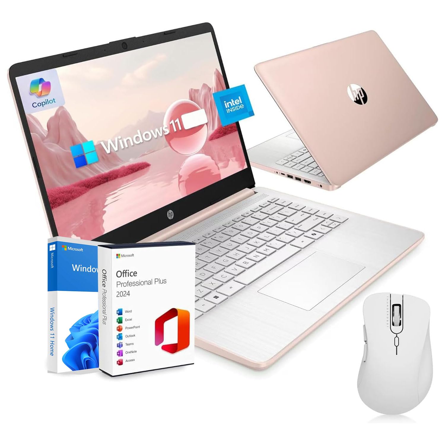 Ultrabook 14 Laptop Computer Business Study & Home 2025, MS Office for The Web + Windows 11 Home, Quad-Core Intel CPU, 4GB RAM & 128GB UFS Storage, WiFi 6, Rose Gold