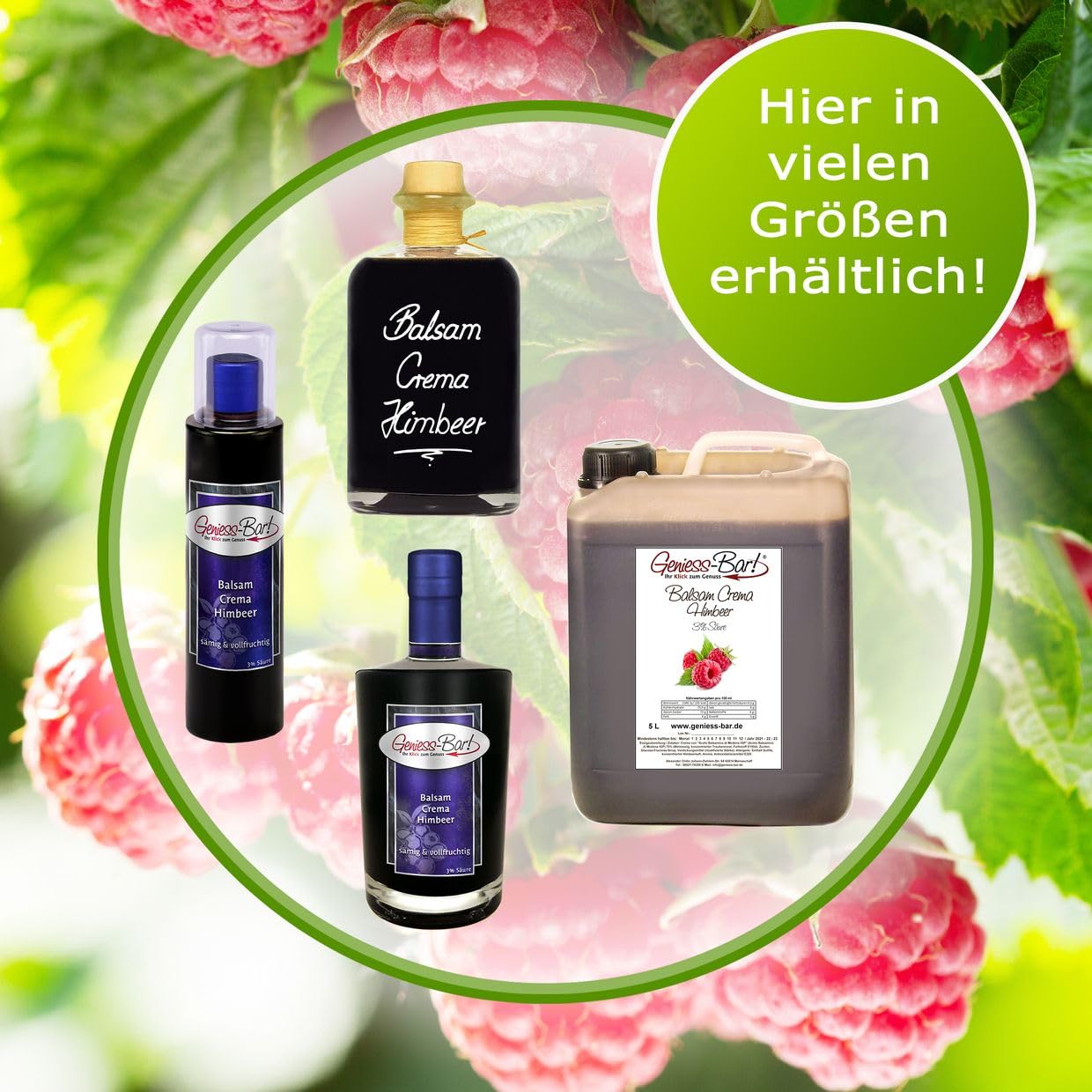 Geniess-Bar! Balsamico Creme Himbeer (5 Liter) - Premium Crema di Aceto Balsamico di Modena IGP mit 3% Säure