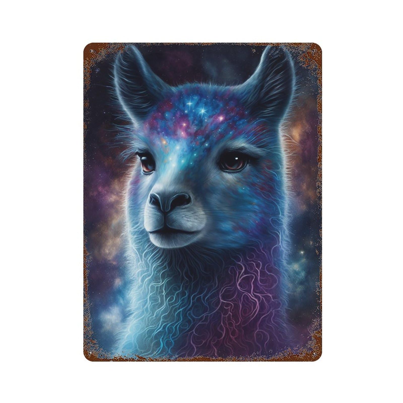 Garage Style Cosmic Llama Portrait Print-1 Rusty Metal Tin Sign 15.7"x11.8", Classic Wall Plaque for Bar And Workshop