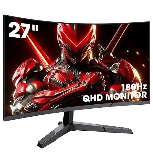 KOORUI 27 inch Curved Gaming Monitor, QHD (2560 x 1440) R1500 180Hz, AdaptiveSync with 1ms Computer Monitor, VESA Compatible, HDR10, 1 x Display Port 1.4 & 2 x HDMI 2.0, Eye Care 27E6QCA - 27 inch Curved 180Hz/QHD