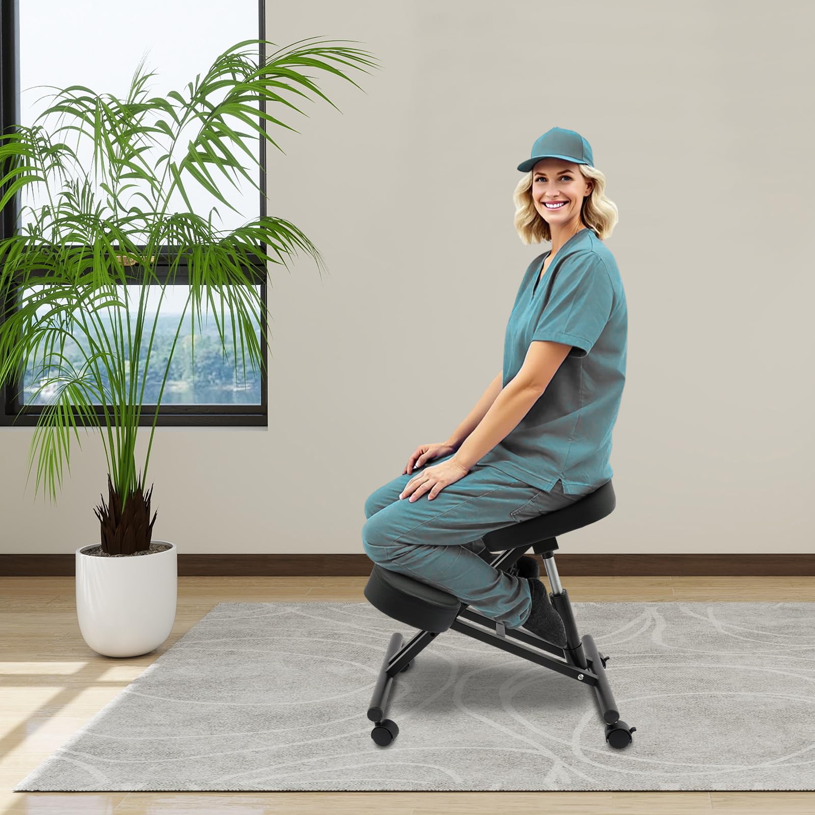 Silla ergonómica para la rodilla, taburete ajustable en negro, silla ortopédica correctora de postura, silla ortopédica para la rodilla para el hogar y la oficina, capacidad de carga: 100