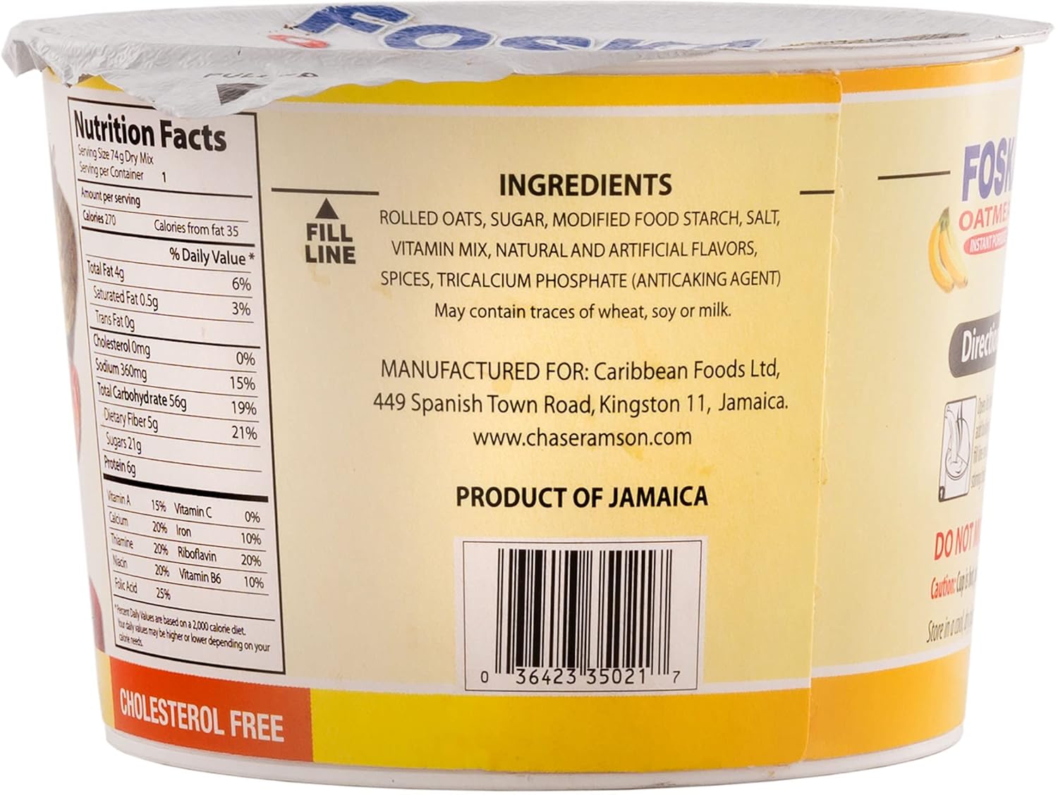 Foska Oatmeal Instant Porridge, Banana, 2.6 oz (Pack of 12)