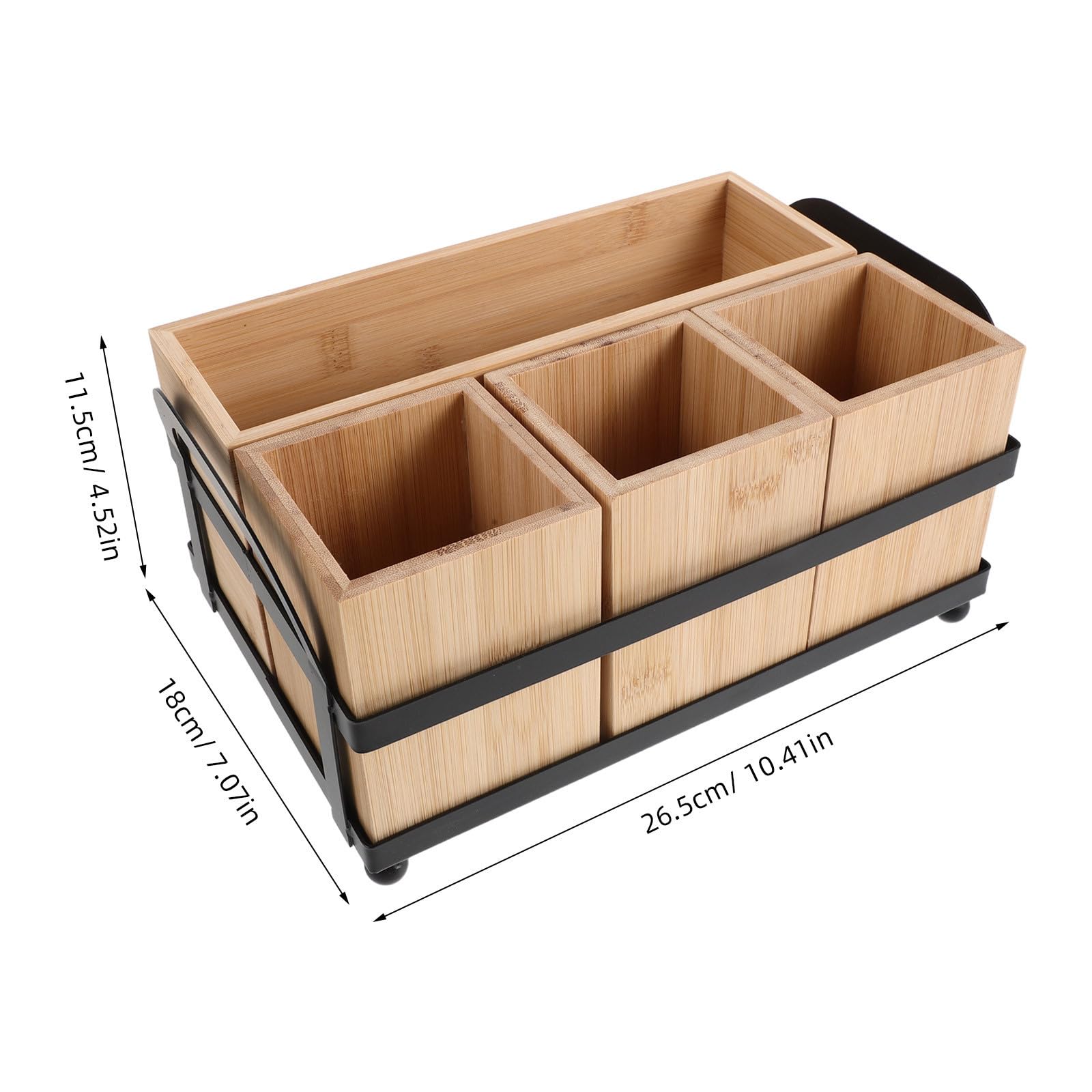 Organizador y Asas Metálicas con 4 Compartimentos de Madera de Cubiertos