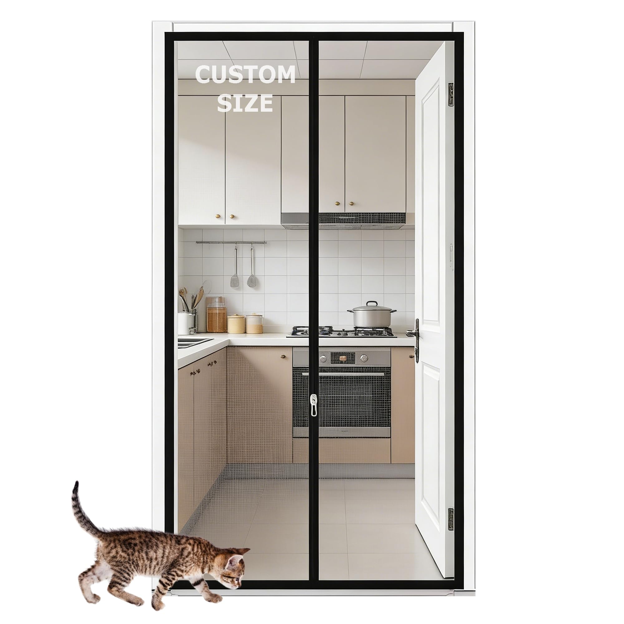 Xxiudee Grey Cat Resistant Mesh Screen Door Custom, Prevent Pet Escape Door Curtains Polyester Insect Fly Mesh For Living Room, Bedroom, Kitchen, Patio, Mosquito Net