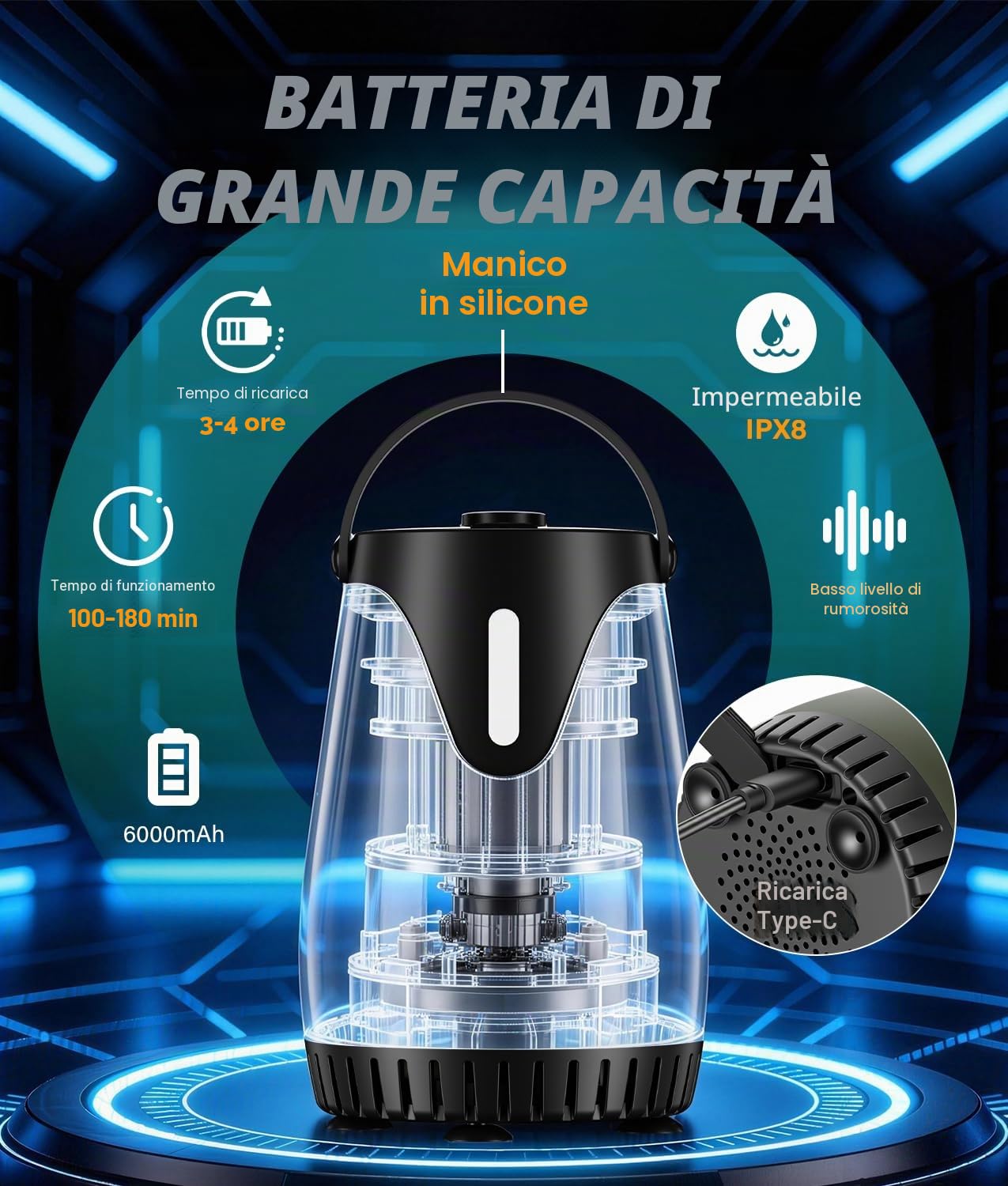 WADEO Doccia Portatile da Campeggio Aggiornata, [Pompa con Maniglia] [Serbatoio Acqua Stabile da 20L], Kit Doccia da Esterno Ricaricabile per Escursionismo, Festival, Cane, Camper