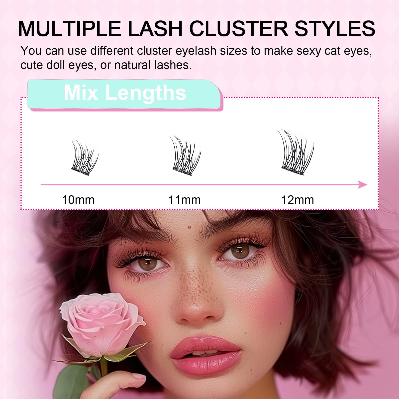 EMEDA Cils Auto-Adhésifs Pré-Collés Grappes de Cils Look Naturel avec Courbure D de 8-14mm, avec Pincettes, Kit DIY pour l'Extension de Cils (fishtail)