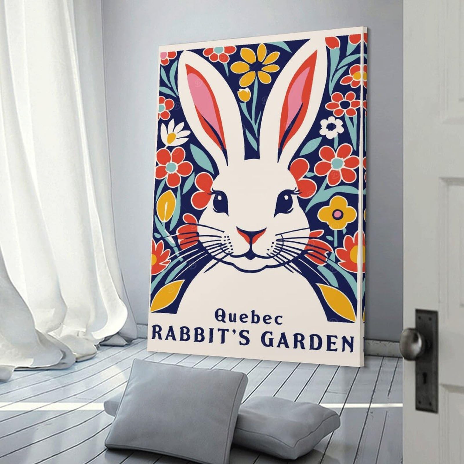 Junmoney Canvas Wall Decor Quebec Rabbits Garden, 20x30inch(50x75cm), for Gallery Wall Layouts in Home Or Office, Home Wall Art for Statement Displays