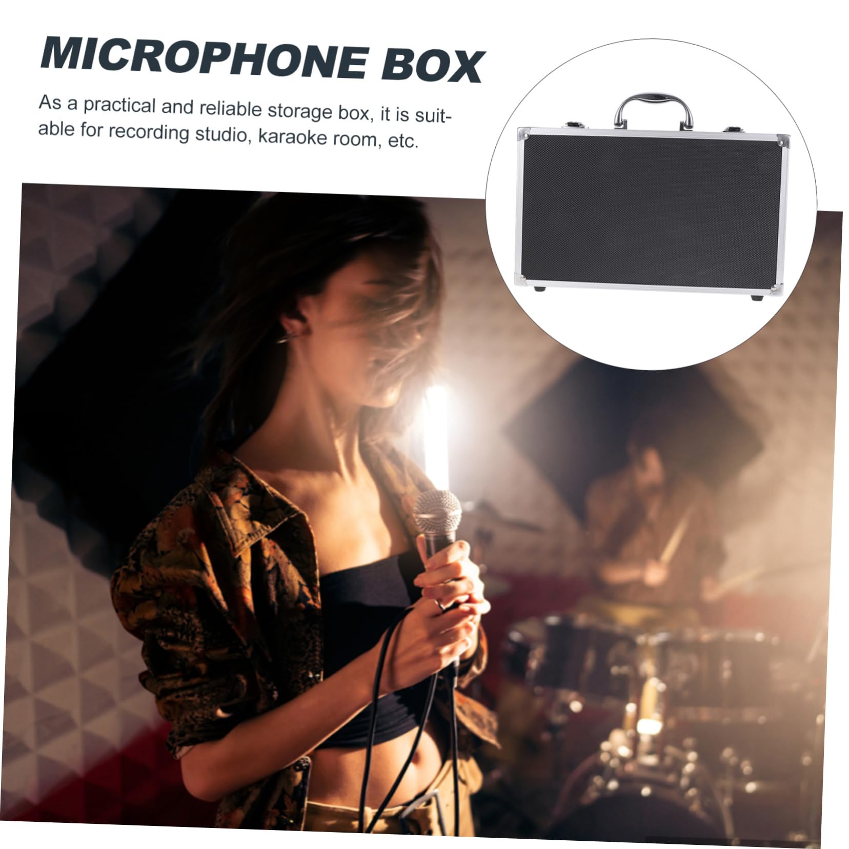 SOIMISS Valigetta Porta Microfoni in Alluminio per 2 Pezzi, Nera | Struttura Multi-scomparto, Interno in Spugna, per Sala Karaoke e Registrazione