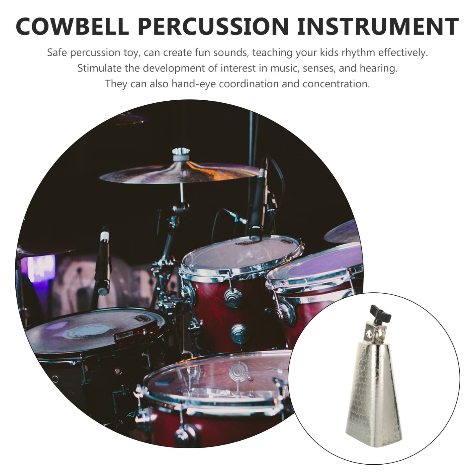 Cencerro de Aleación de Acero Plata 6 Pulgadas para Batería | Percusión Infantil, Bordes Lisos, Acabado Metálico Plateado, Diseño de Apariencia Elegante