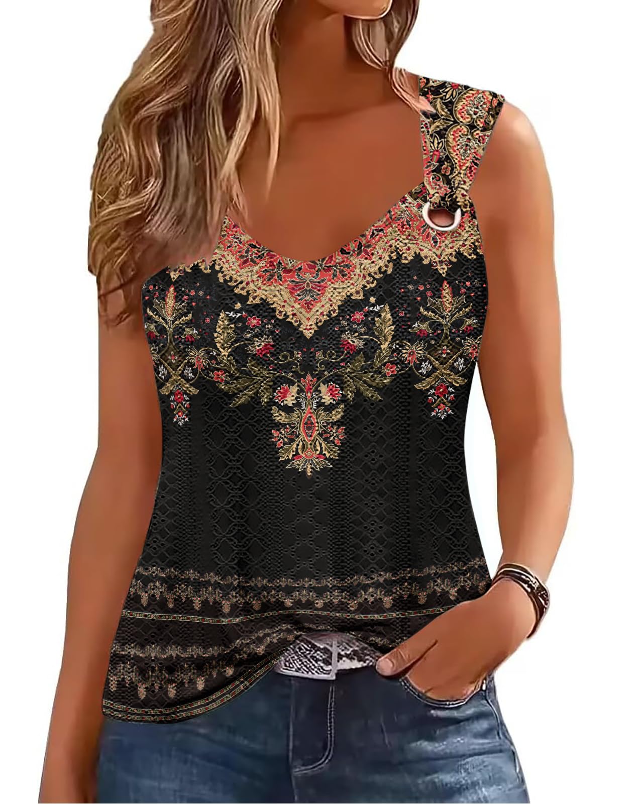 Tanmolo Tank Top Damen Ärmellos Tops Sommer Tanktops Frauen Spaghettiträger Oberteile Jacquard Mesh Vest Bluse