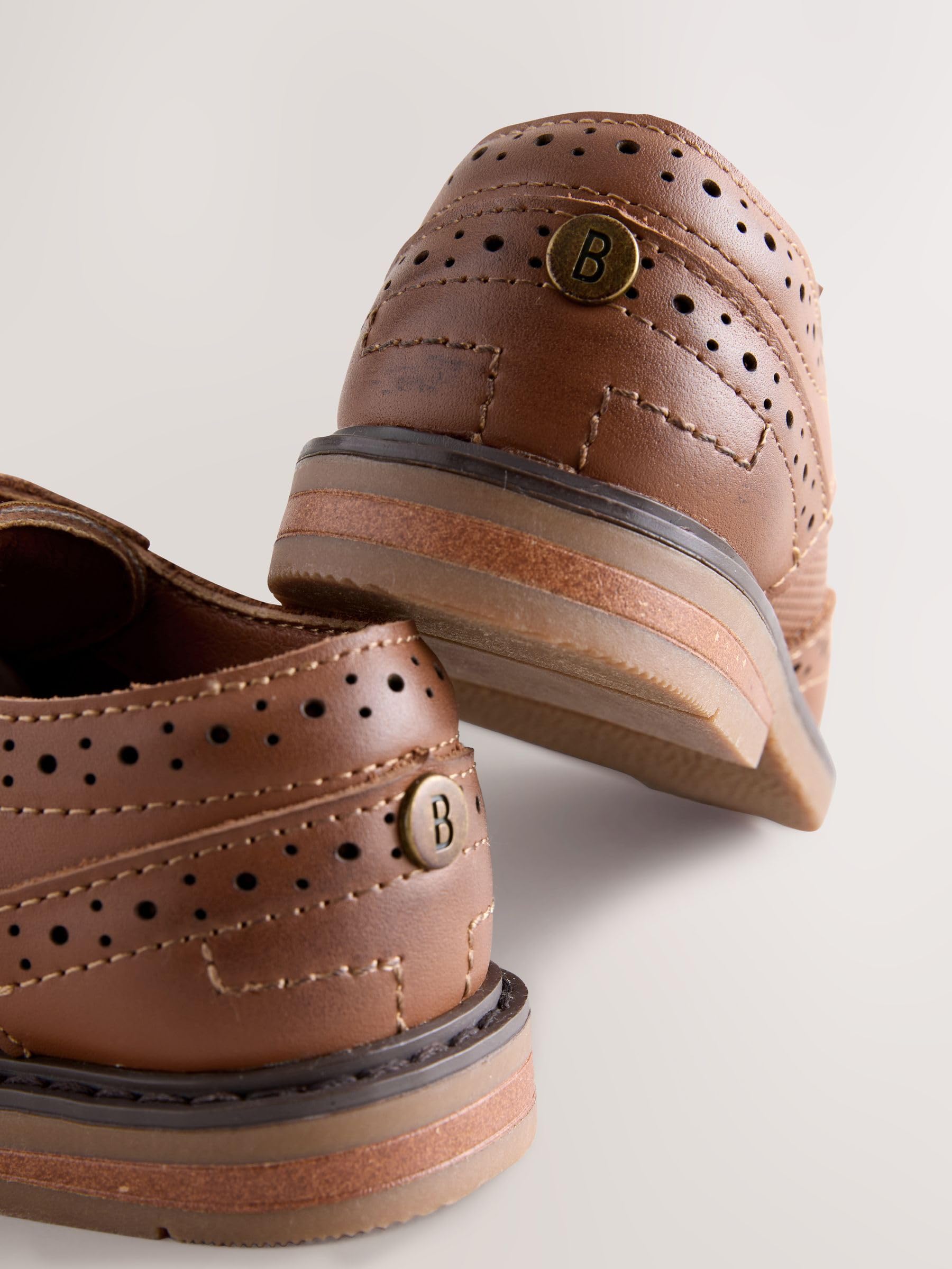 Ragazzo Scarpe Brogue Eleganti in Pelle Marrone Chiaro