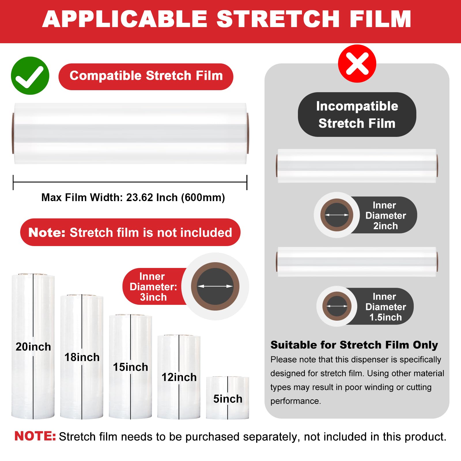 60 cm Tisch-Stretchfolien-Spender, Wandhalterung, Stretchfolien-Verpackungsmaschine, manueller Frischhaltefolienspender mit Cutter für Verpackung, Umzug und Versand