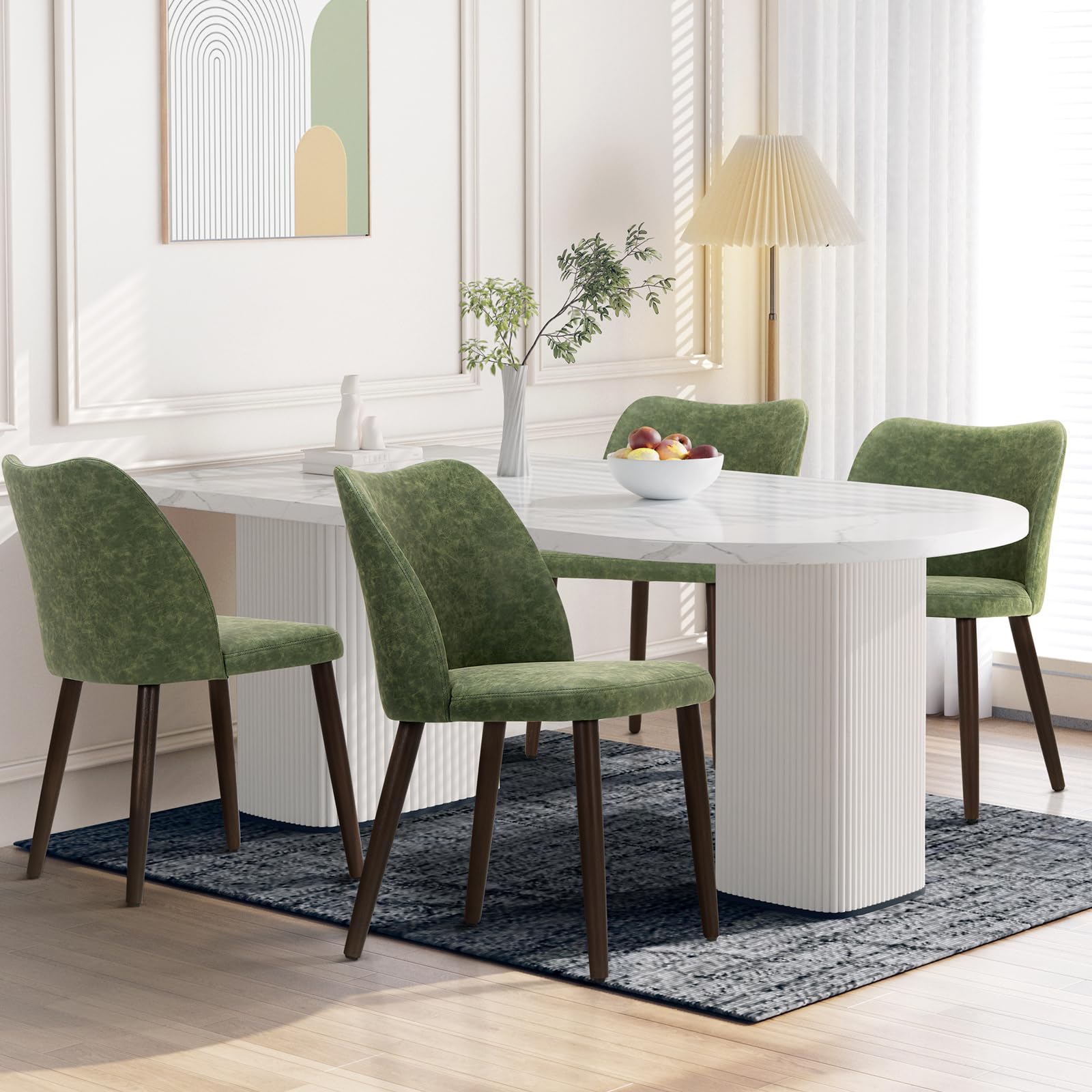 Homixis Wooden Dining Chairs Set of 4, Upholstered Kitchen Dining Room Chair, Modern Farmhouse Dinner Chair for Restaurant & Cafe, Green