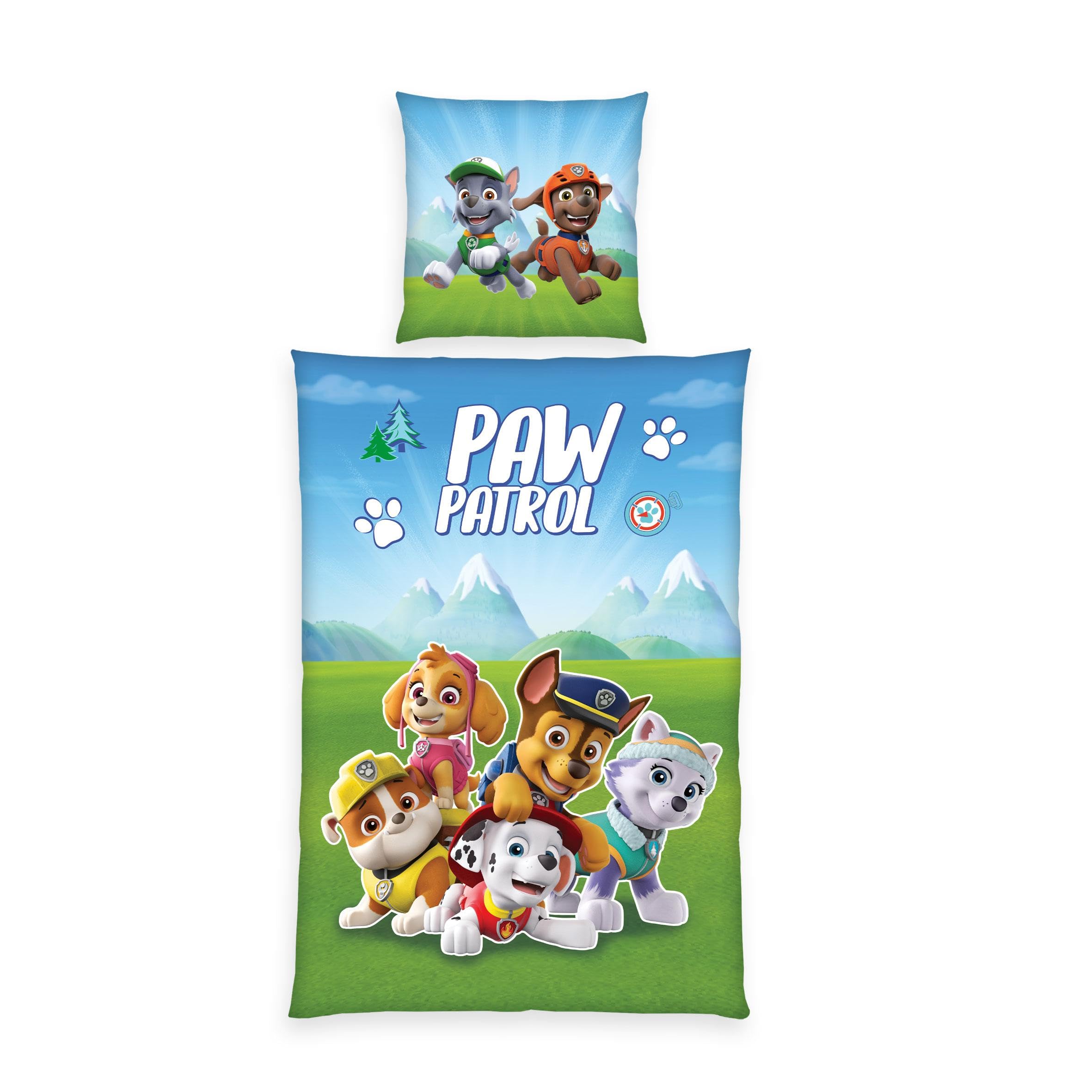 Herding Paw Patrol Bed Linen, Pillowcase 80 x 80 cm, Duvet Cover Approx. 135 x 200 cm, with Sliding Zipper, 100% Cotton