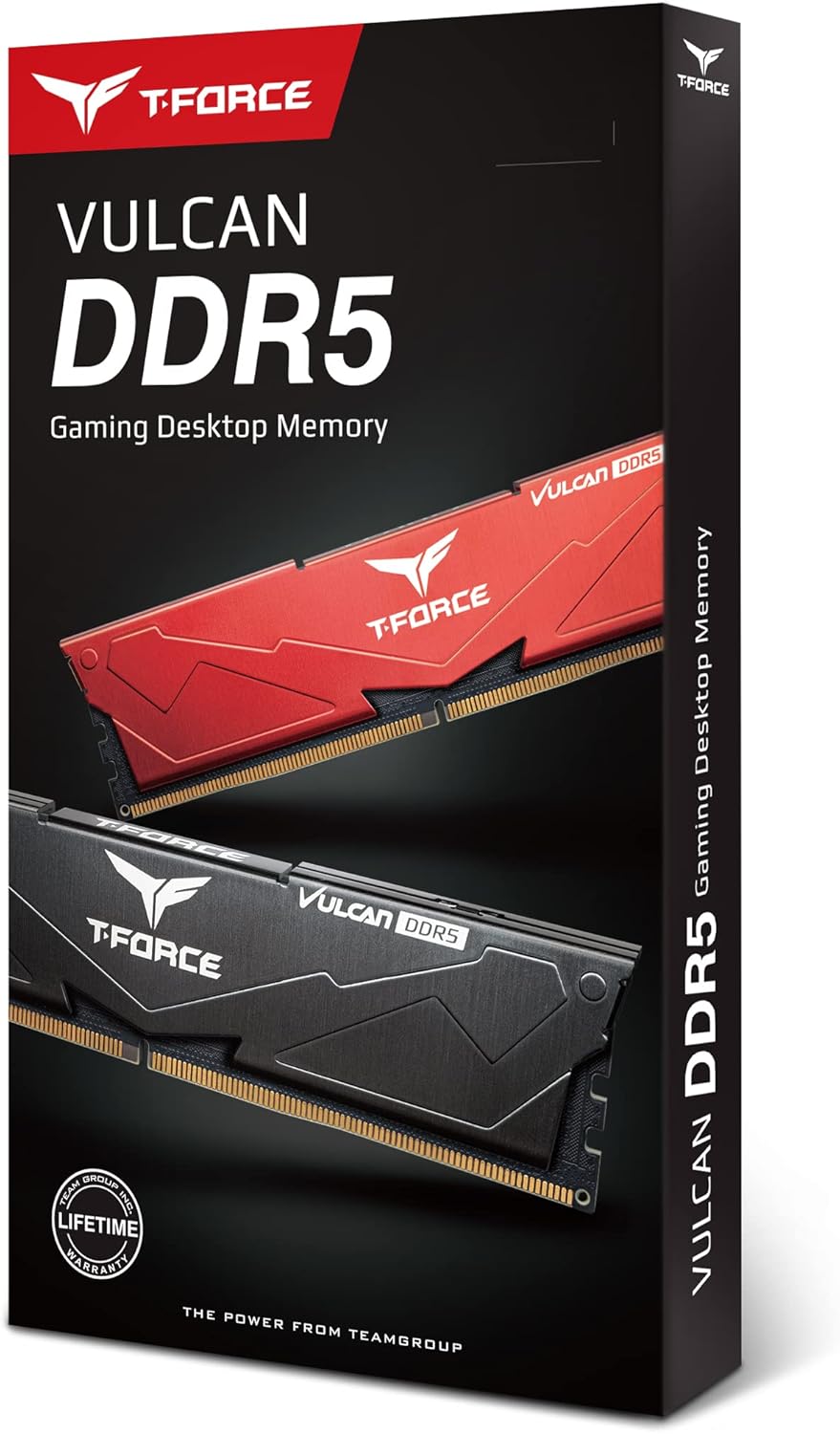 TEAMGROUP T-Force Vulcan DDR5 32GB (2x16GB) 5200MHz (PC5-41600) CL40 Intel XMP 3.0 & AMD Expo Compatible Desktop Memory Module Ram Red - FLRD532G5200HC40CDC01
