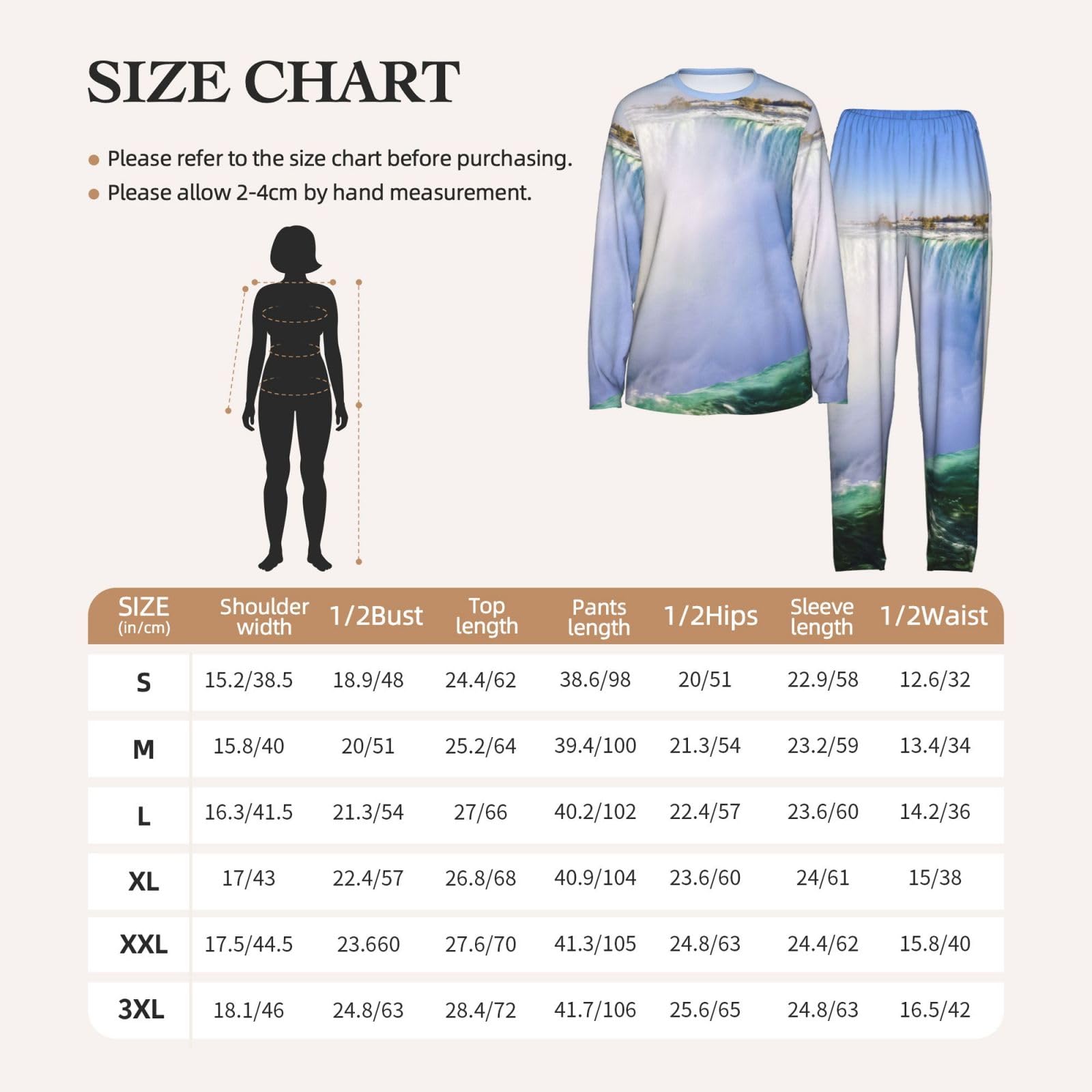 Cascata E Arcobaleno Stampa Delle Donne Maniche Lunghe Pigiama Set Morbido Elastico Coulisse Casual Daywear