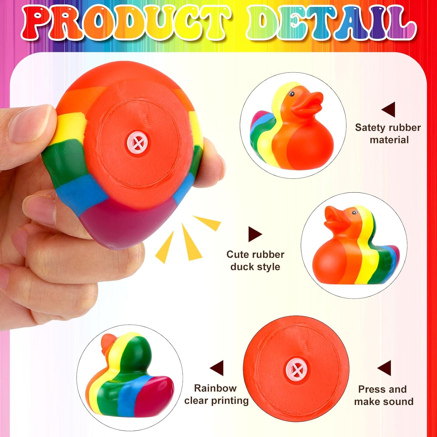 50 Pcs Rubber Rainbow Duck,Squeak and Floating Duckies Bulk,Mini Rubber Figurines Rainbow Ducks for Shower Birthday Gifts LGBT Party Favors