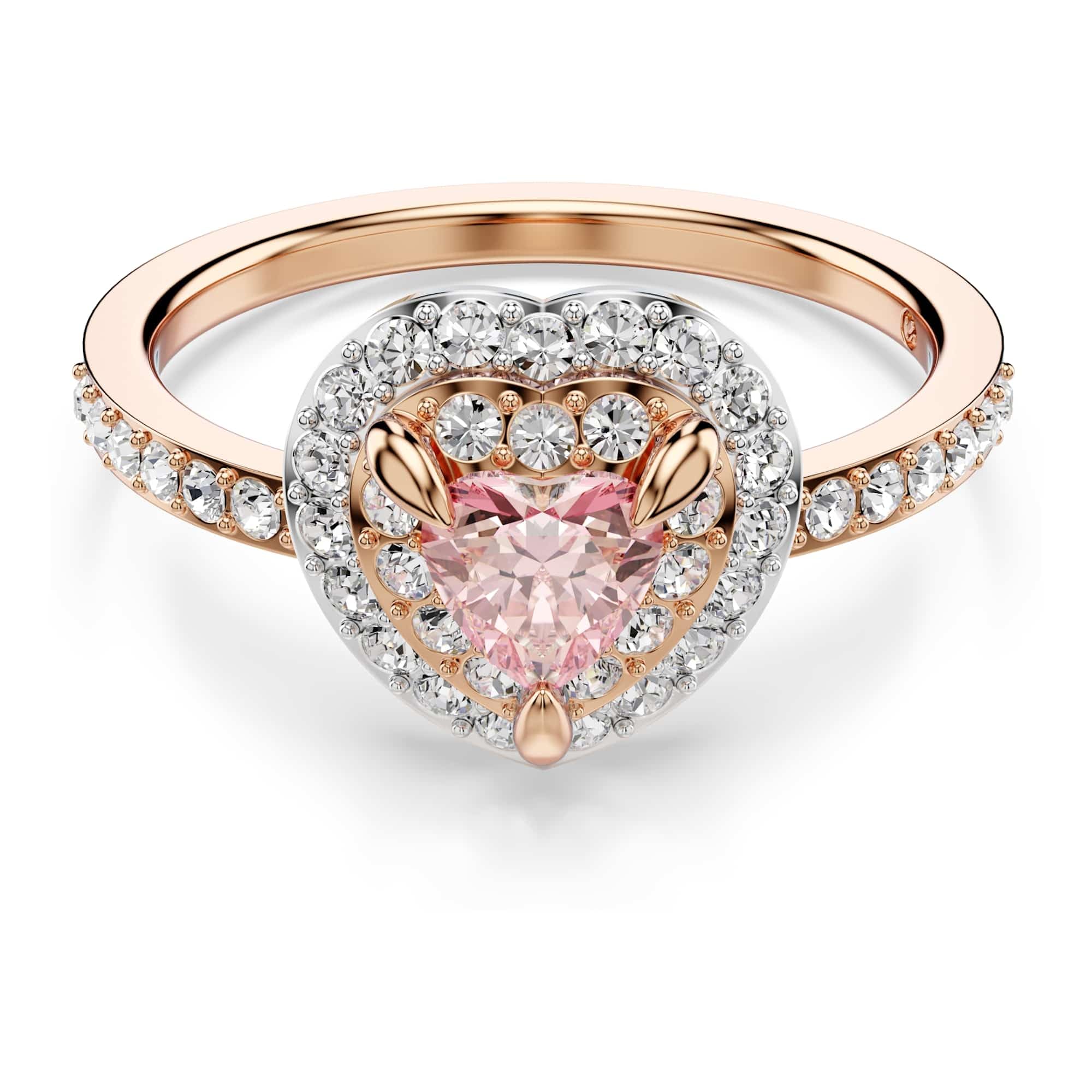 Swarovski One Motif Ring, Heart Cut, Pavé, Heart, Pink, Mixed Metal Finish