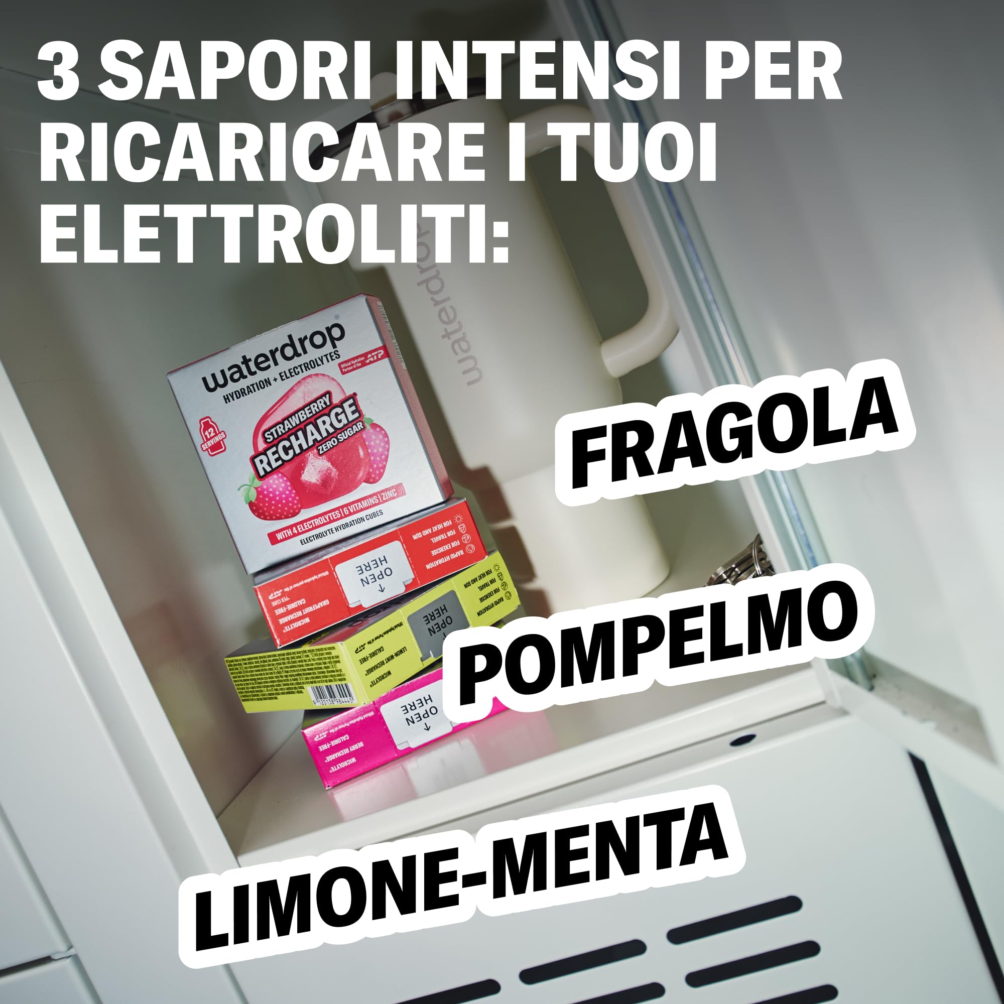 waterdrop® Microlyte Elettroliti Senza Zucchero – 36 Cubetti per Acqua con 4 Elettroliti + 6 Vitamine & Zinc, Sali Minerali Integratori Sport, Perfetti per Viaggio, Acqua Naturale o Frizzante.