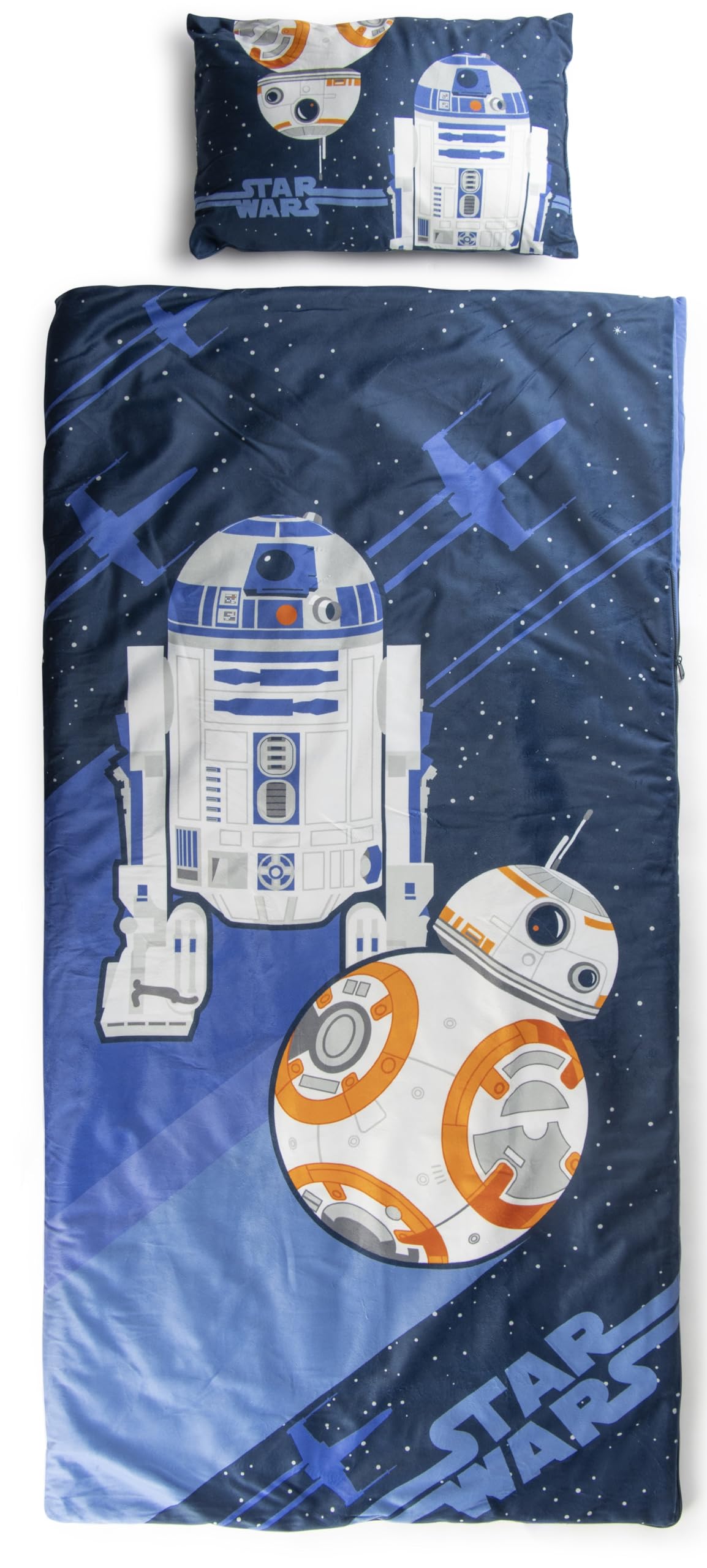 Jay Franco Kids Slumber Bag and Pillow - 54 x 27 Inch Comfy Indoor Sleeping Bag for School and Sleepovers, 2 Piece Set, Blue - Star Wars