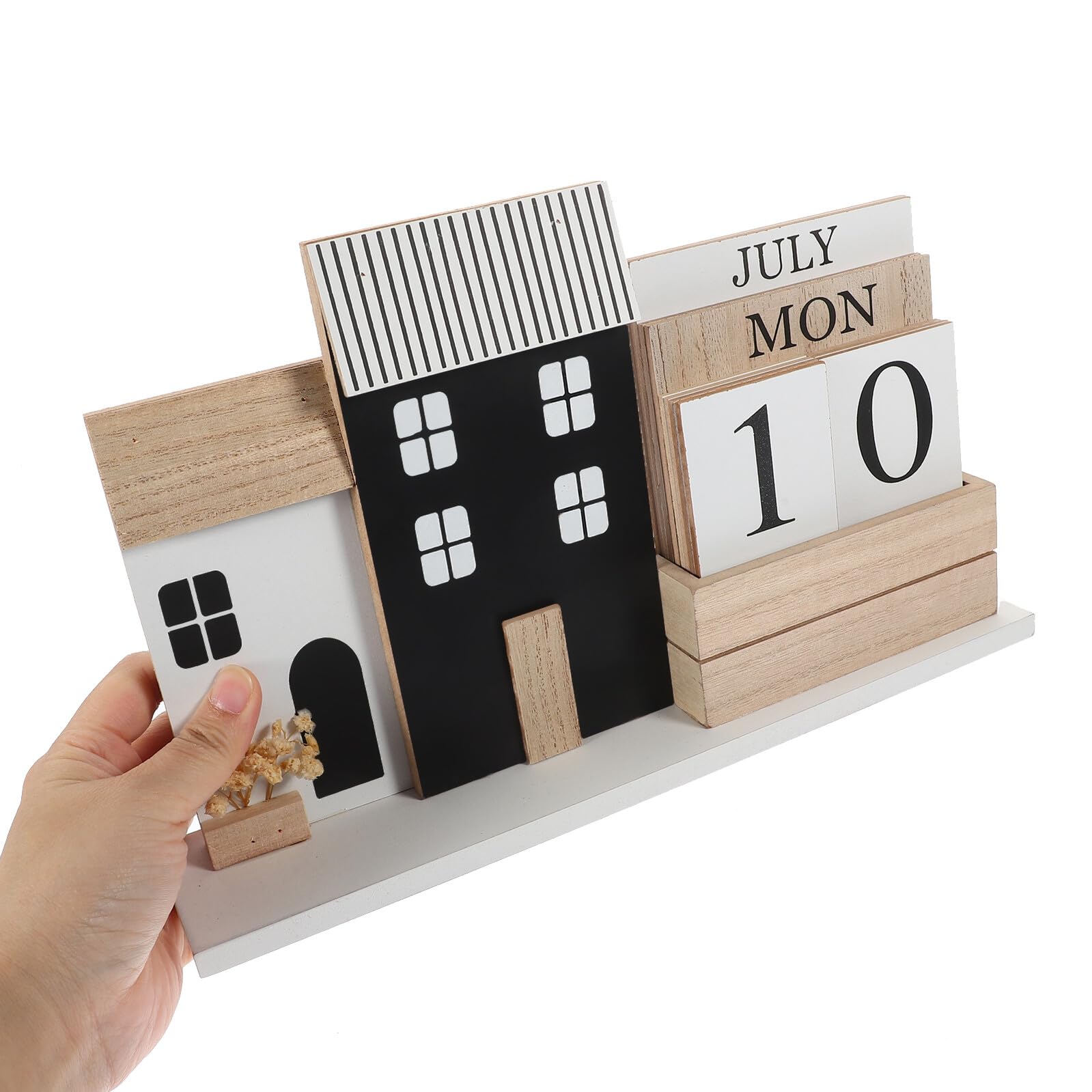 Veemoon Calendario de Escritorio de Madera Calendario Decorativo para Mesa Cambio de Página para Oficina o Hogar