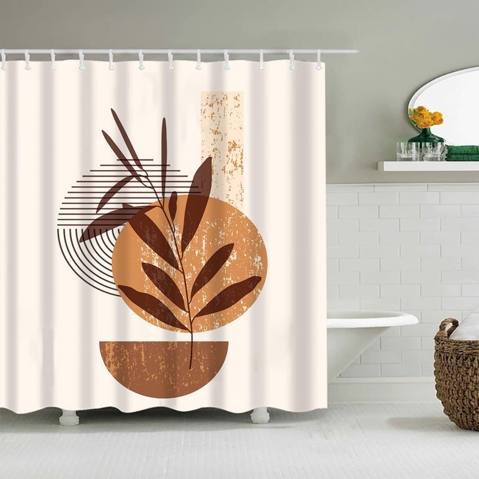 Rideau de douche tissu lavable vintage pour instaurer une ambiance nature et détente au bain