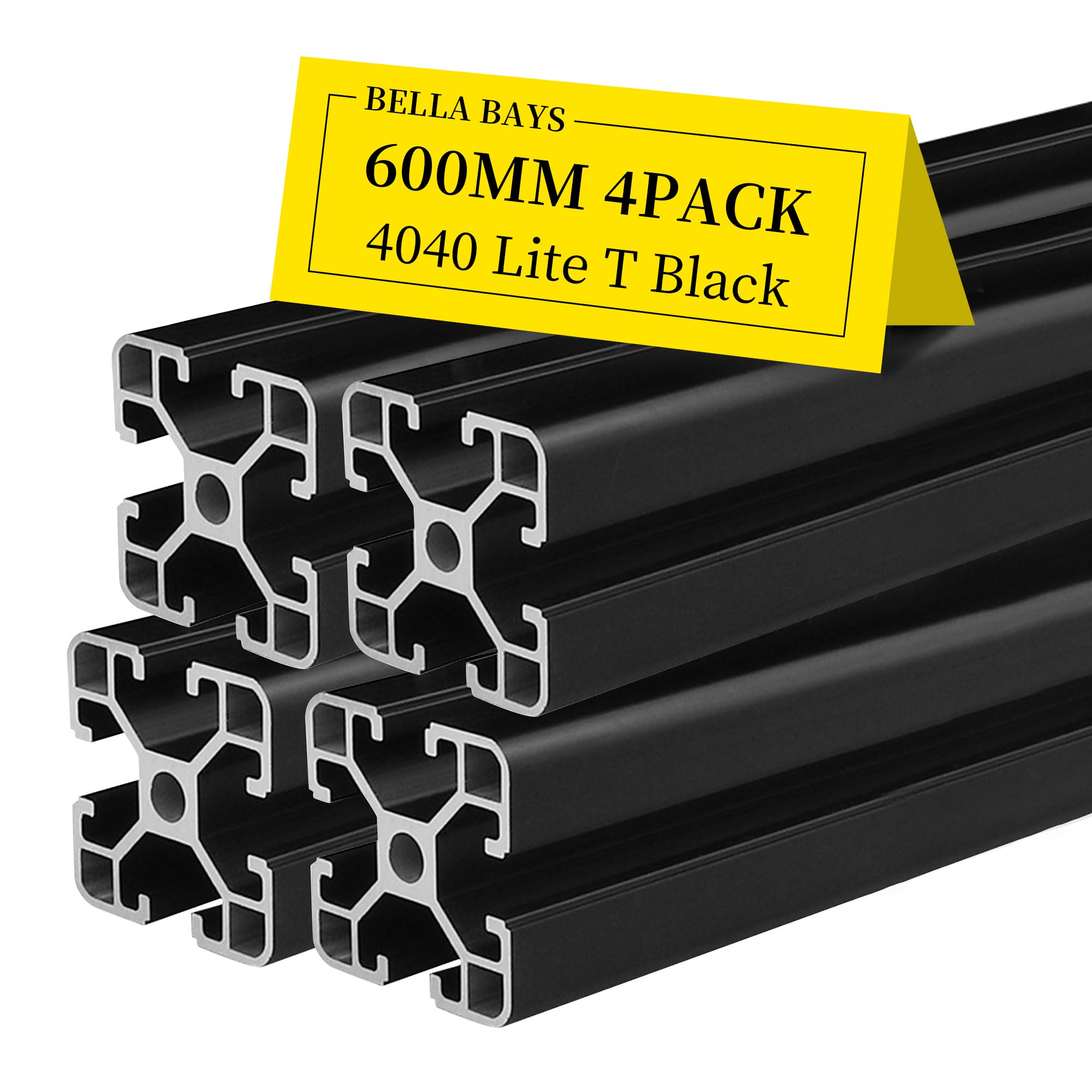 4pcs 4040 T Slot Aluminum Extrusion Profile 600mm 23.62inch European Standard Anodized Extruded Linear Rail Guide Frame for DIY Workbenche Furniture Fitness Equipment Machinery Shelf Black BELLA BAYS