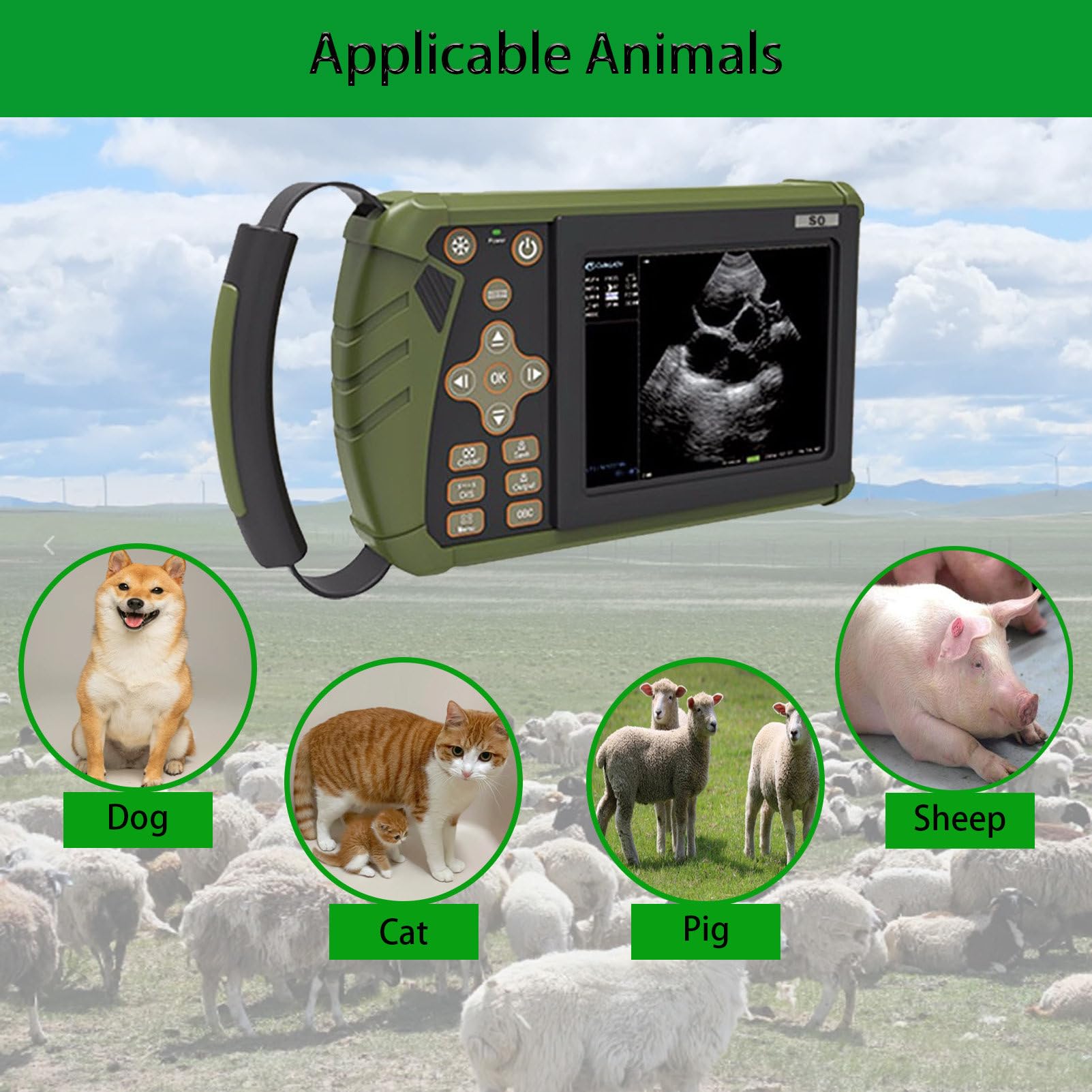 Macchina veterinaria di ultrasuono, strumento diagnostico portatile di gravidanza con sonda 3.5MHz per uso con maiali, pecore, cani e gatti