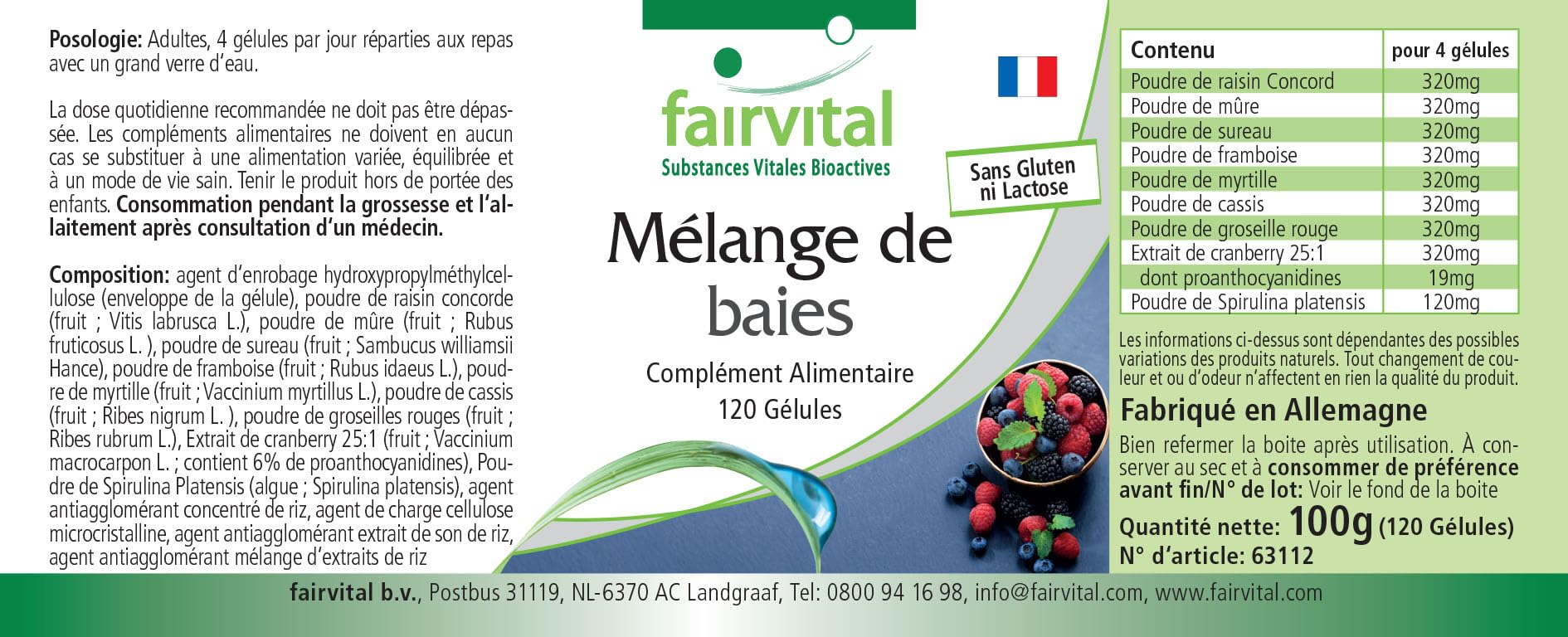 fairvital Mix di bacche, 120 capsule, capsule antiossidanti, ALTO DOSAGGIO, VEGANO, 8 bacche con spirulina