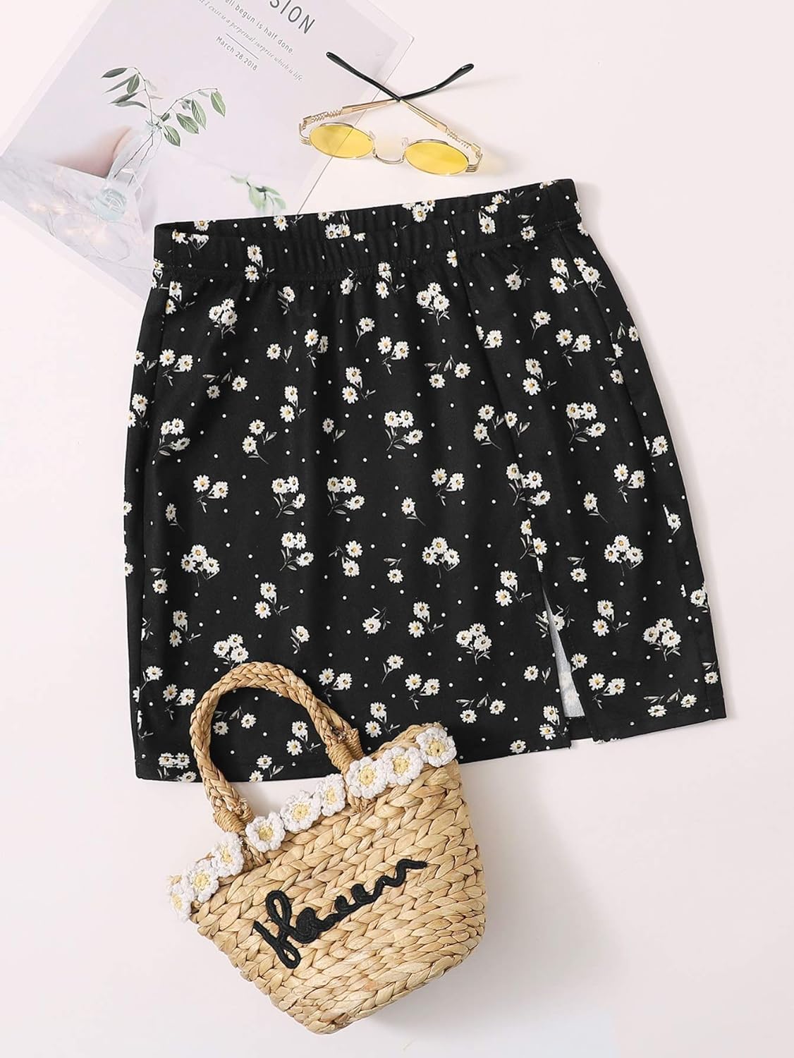 Floerns Women's Floral Print Bodycon Split Mini Skirt Black Flower S