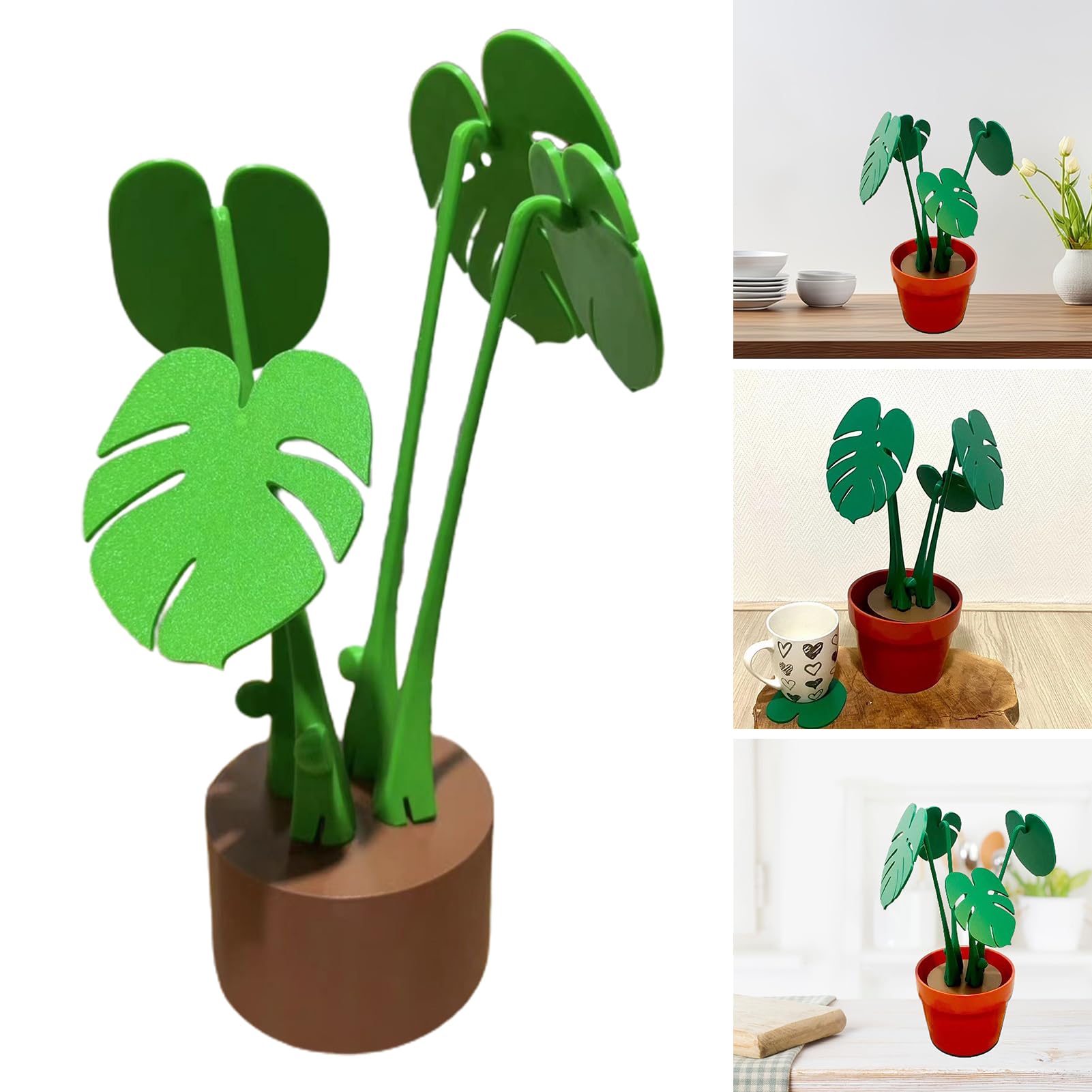 Monstera artificielle 3D avec dessous de verre intégré plante verte plastique table