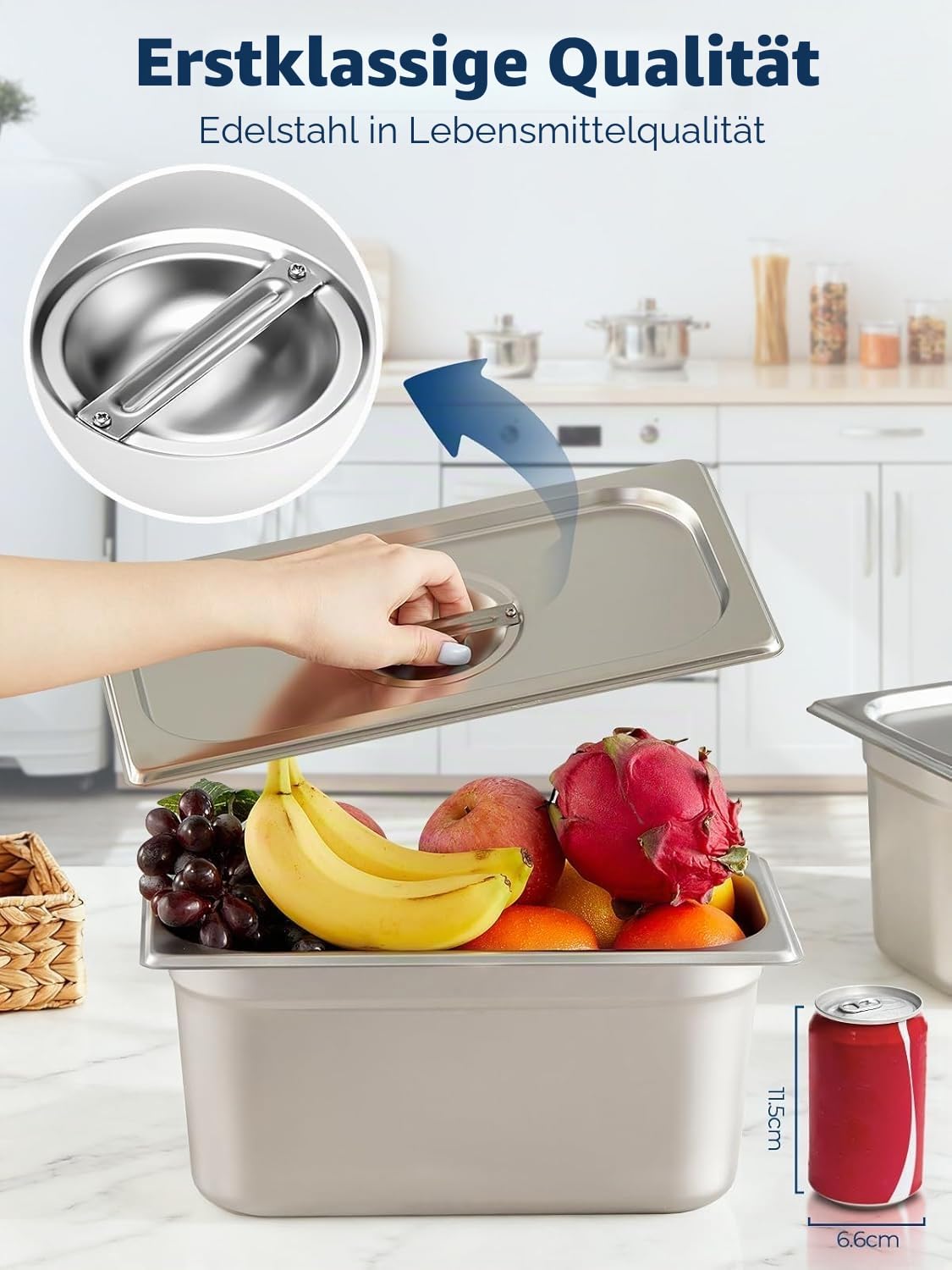 6 Stück GN 1/3 Behälter, 33 x 18 x 15 cm Edelstahl Behälter mit Deckel, Gastro Behälter für Speisen, Torten, Hotelpfanne Tisch Food Pan
