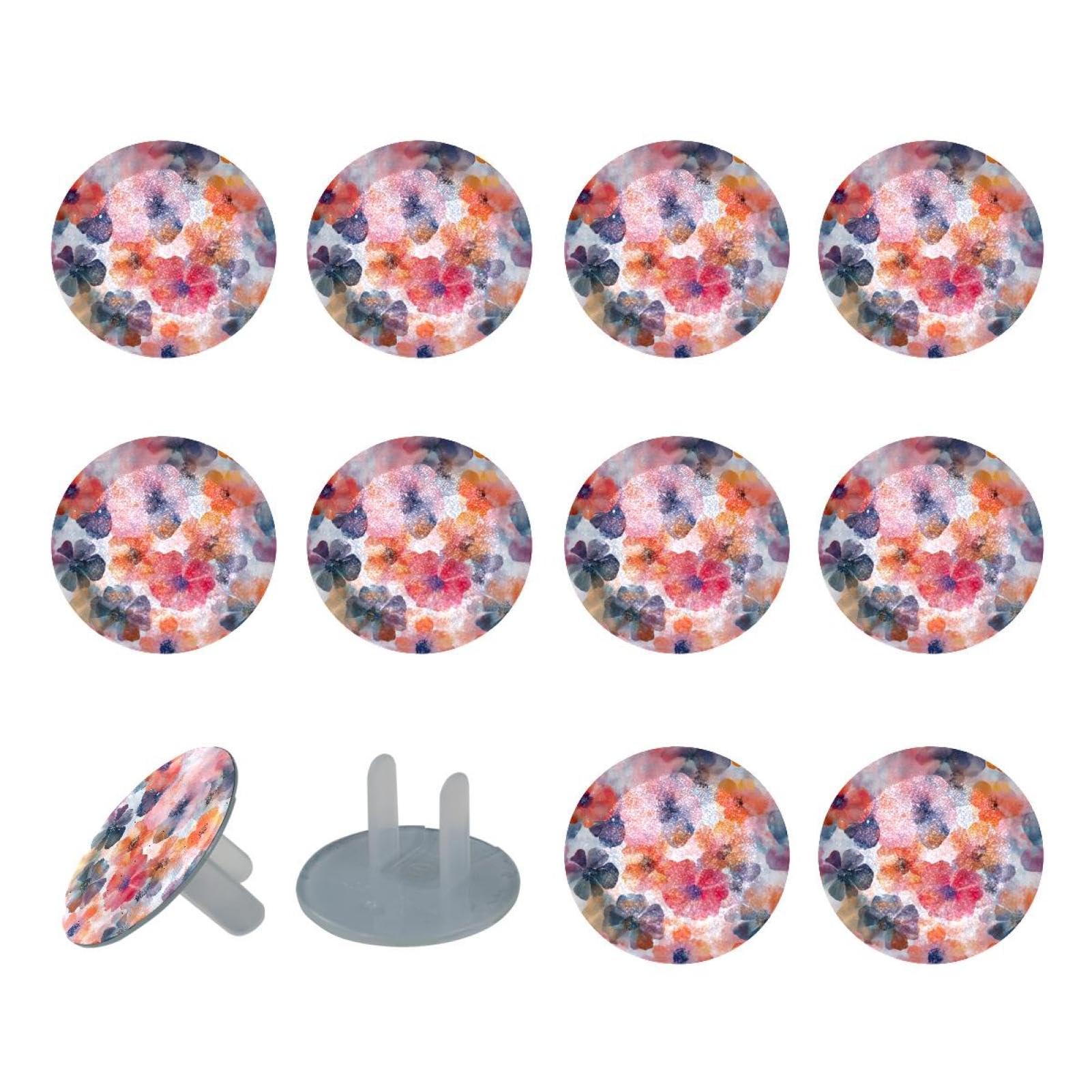 24 PCS Watercolor Flower Child Proof Outlet Covers Electrical Safety Socket Protection Caps for 2-Prong Power Wall Plates, Safe and Secure Plugs Protector