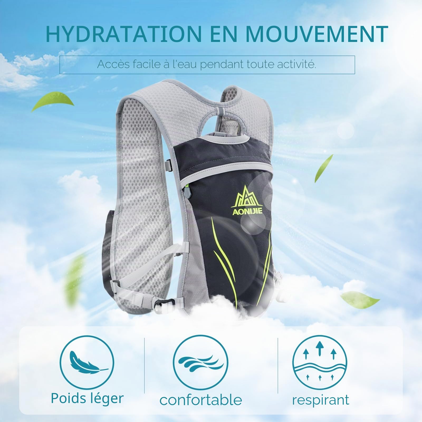 Geila Sac à Dos d'hydratation, Gilet d'hydratation Extérieur Sentier de Course à Pied Course de marathoniens Sac à Dos léger pour Hommes et Femmes