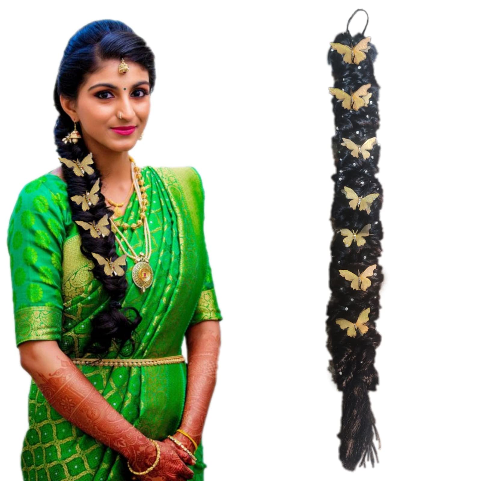 Nandini Butterfly HAIR extension Instant Wedding, party, function Choti South Indian Style With handmade flower Work Hair Multicolor