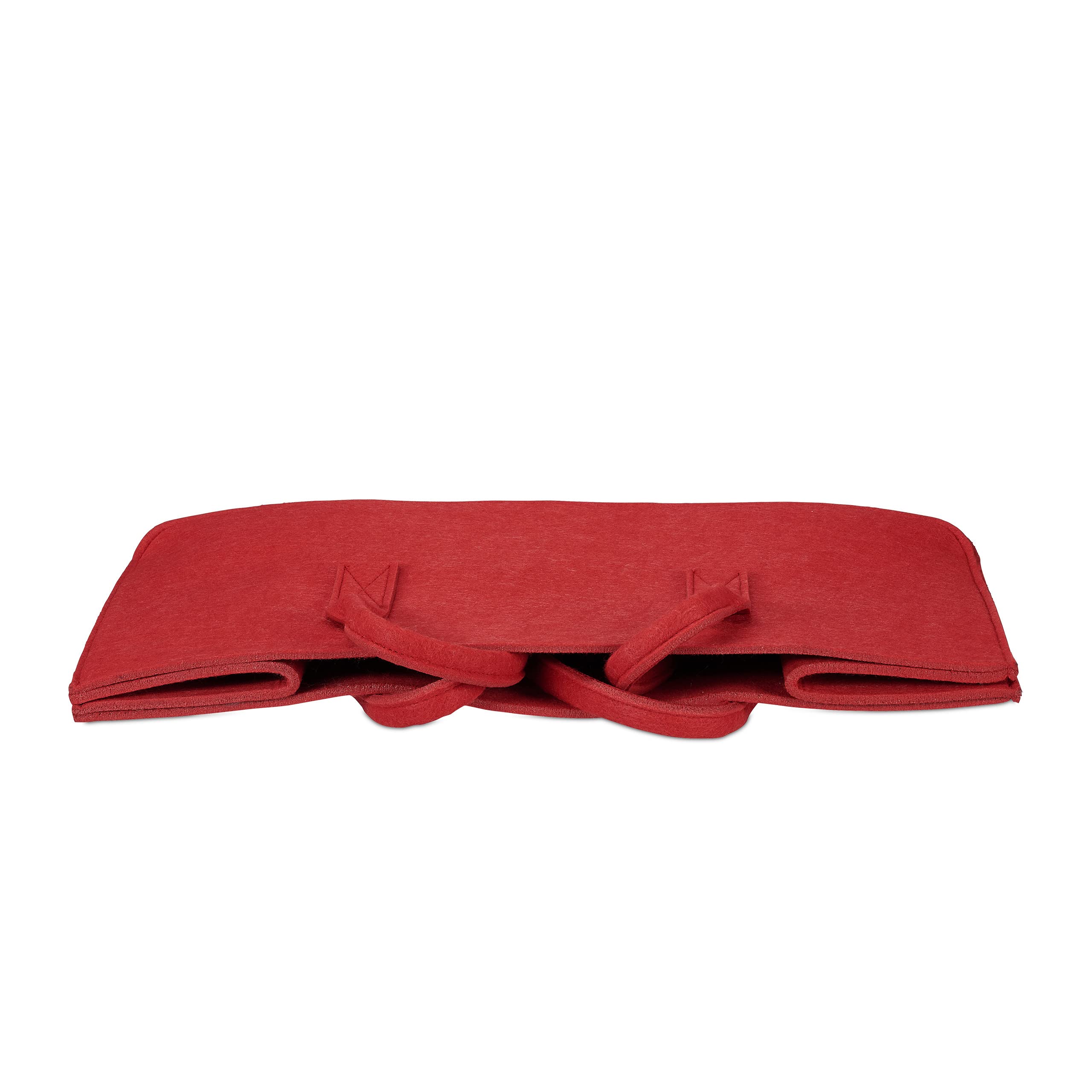 Relaxdays 8 x Kaminholztasche aus Filz, tragbarer Feuerholzkorb, Faltbarer Zeitungshalter HxBxT: 25 x 25 x 50 cm, Filztasche, rot