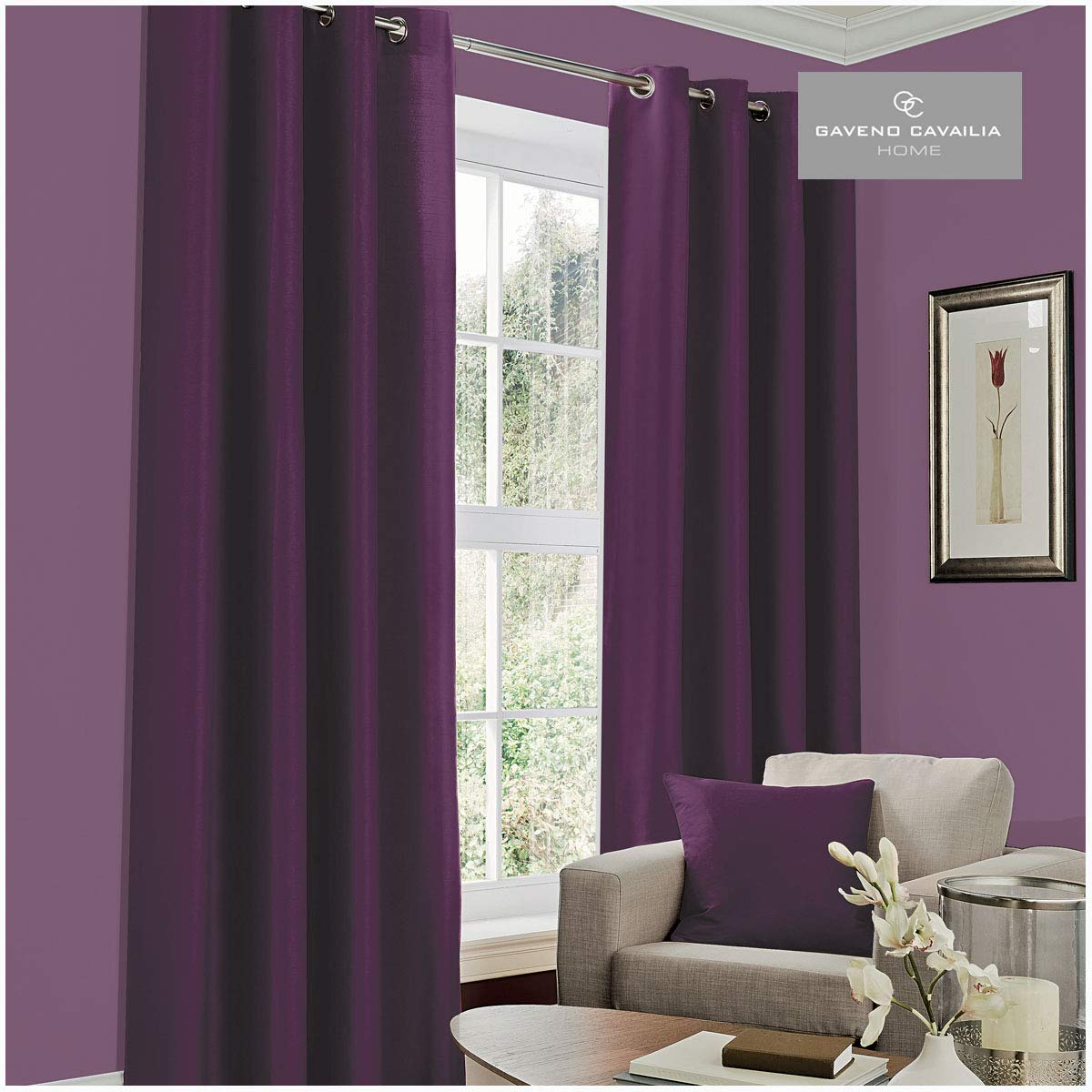Gc Gaveno Cavailia Aubergine Faux Silk (Eyelet) Curtains, 90X90 Inch()