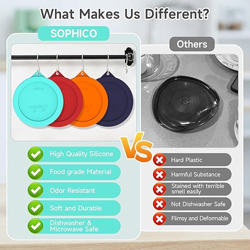 Miniatura 3 de Sophico Tapa redonda de almacenamiento de silicona de 4 tazas de repuesto para cuencos de vidrio Anchor Hocking y Pyrex 7201-PC (recipiente no